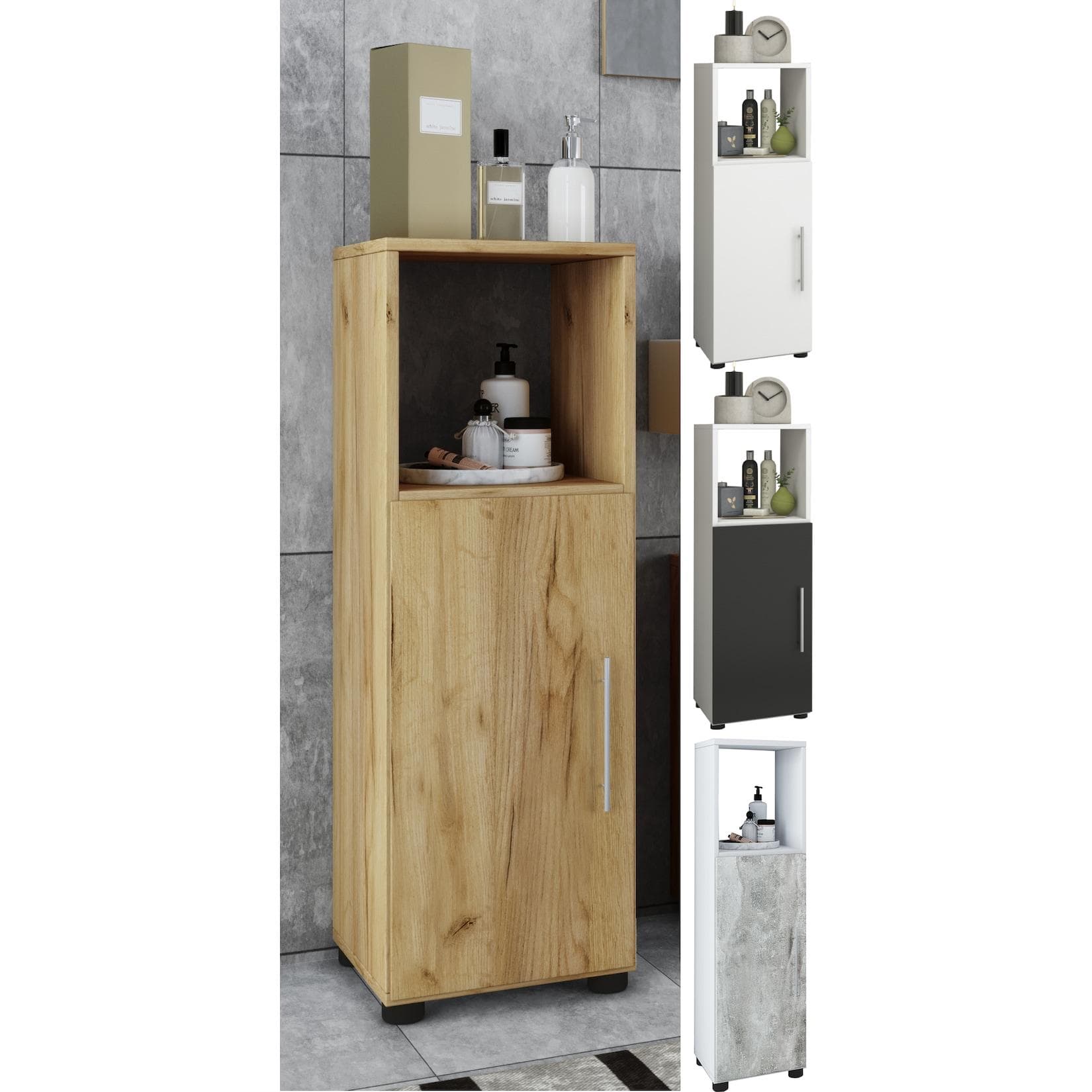 VCM Midischrank Flandu Holz Badmöbel Weiß Honig-Eiche