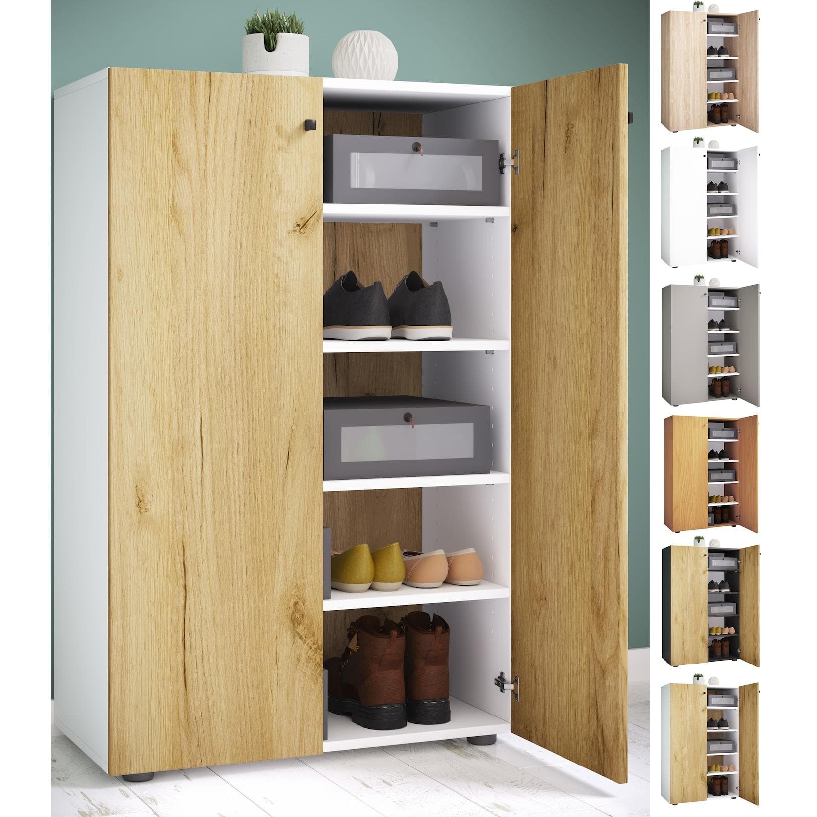 VCM Schuhschrank Lona XL Holz - Großer Schuhkommode mit Metallbeschlägen