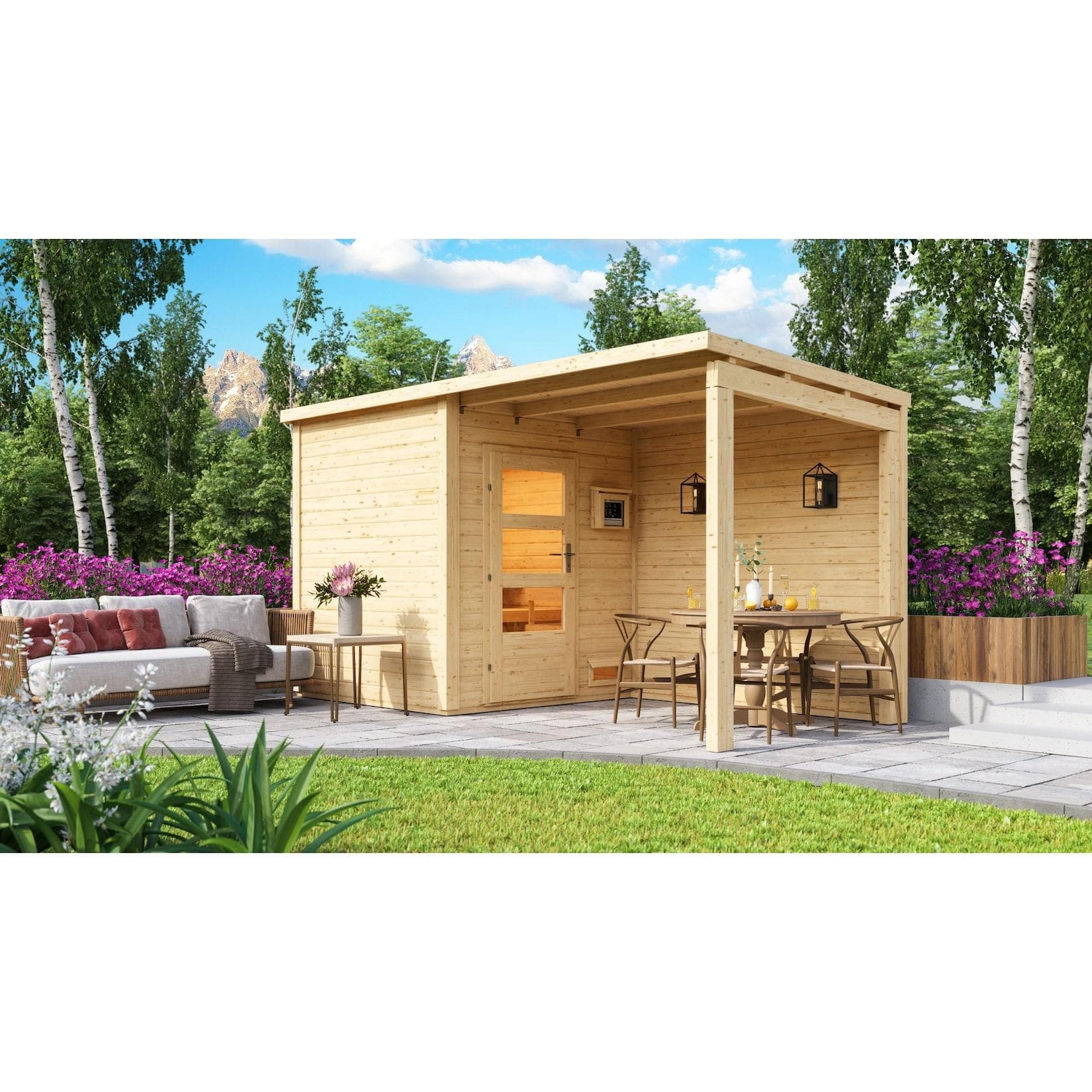 Karibu Außensauna Sofia Beige Holz