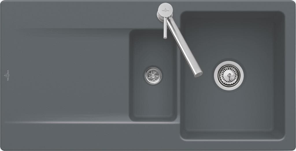 Villeroy & Boch Siluet Einbauspüle 333701KD mit Ablaufgarnitur und Handbetätigung, Fossil