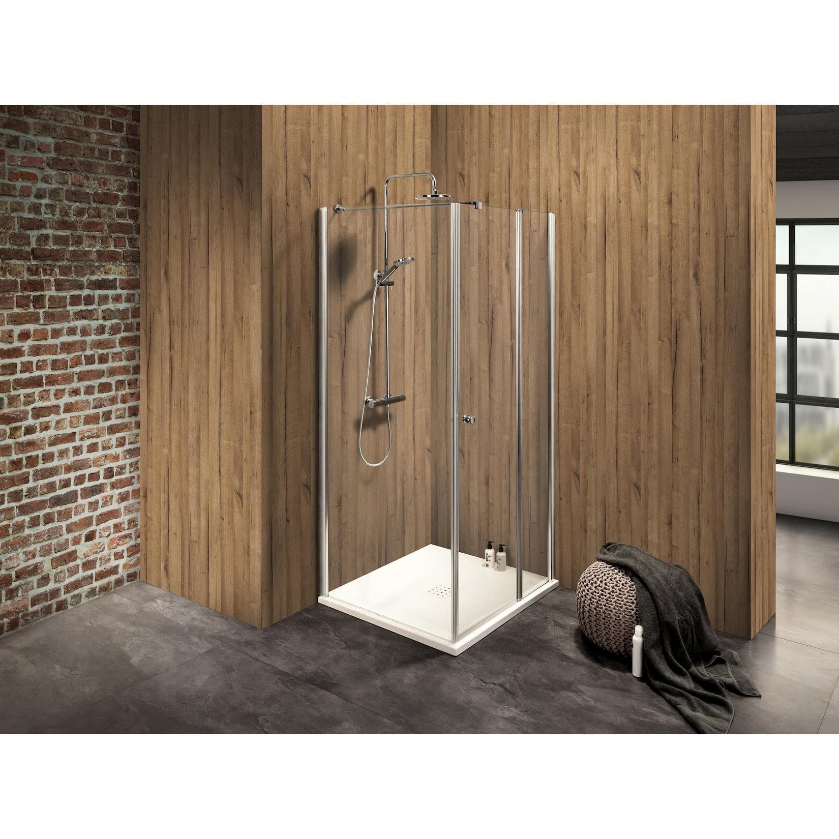 Duschkabine Dusbad Vital 2 Drehtür an Festteil rechts + Duschwand links (Kombination) rechts 875mm links 750mm