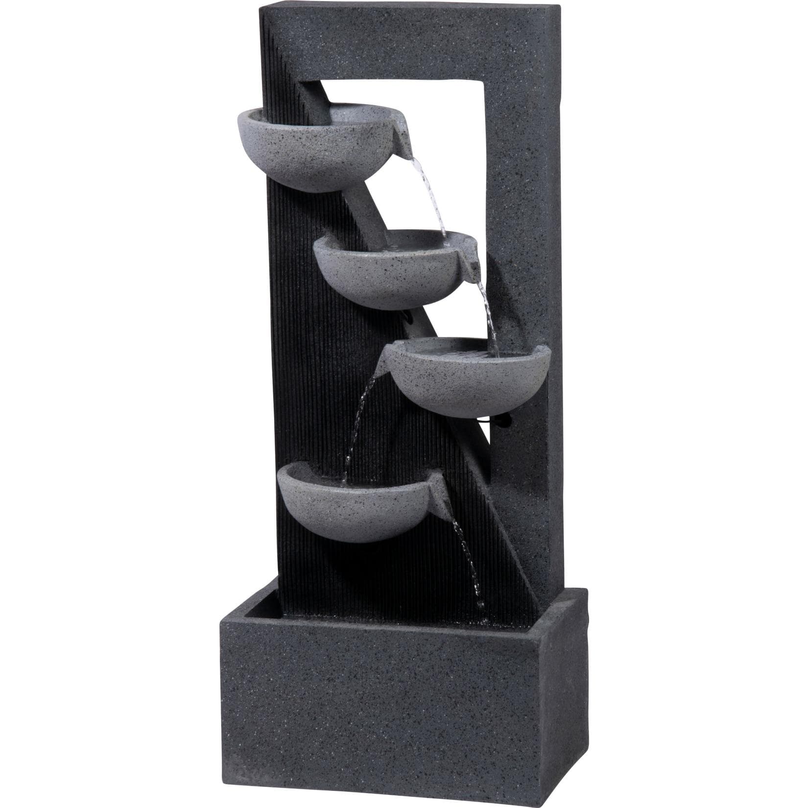 Dobar Polyresin-Brunnen mit Pumpe und LED, Eckig mit 4 Schalen