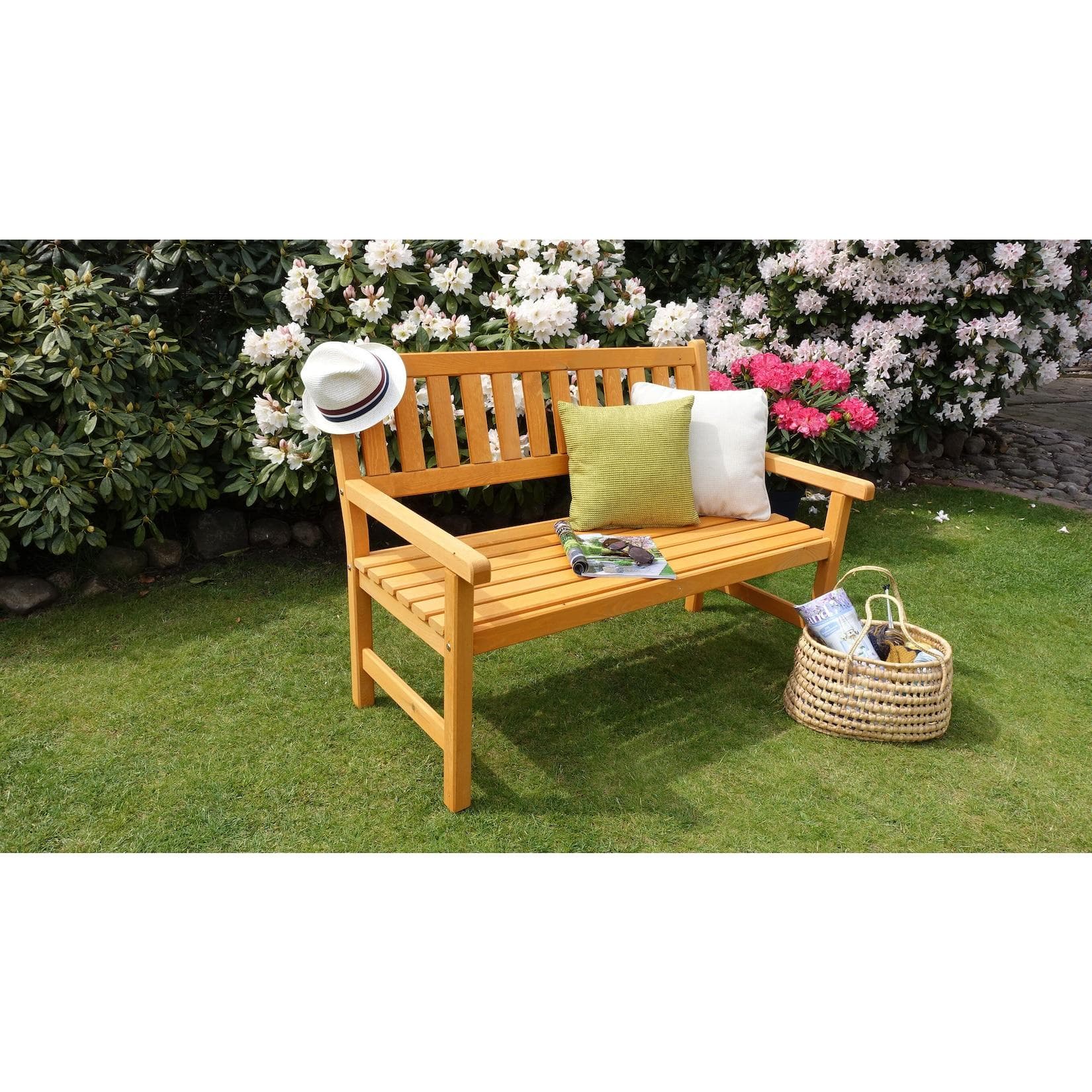 Promadino Gartenbank Johanna 2-Sitzer Honigbraun Kiefernholz