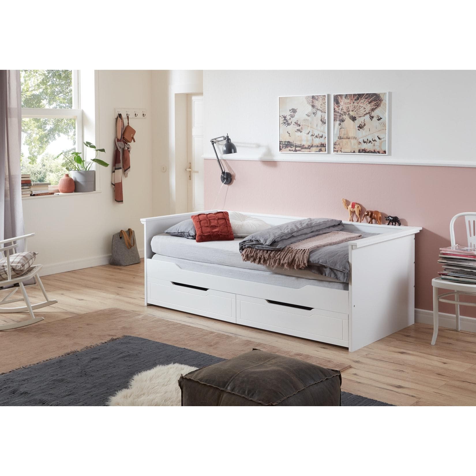 Funktionsbett RELITA "Lina" Weiß mit 2 Schubkästen