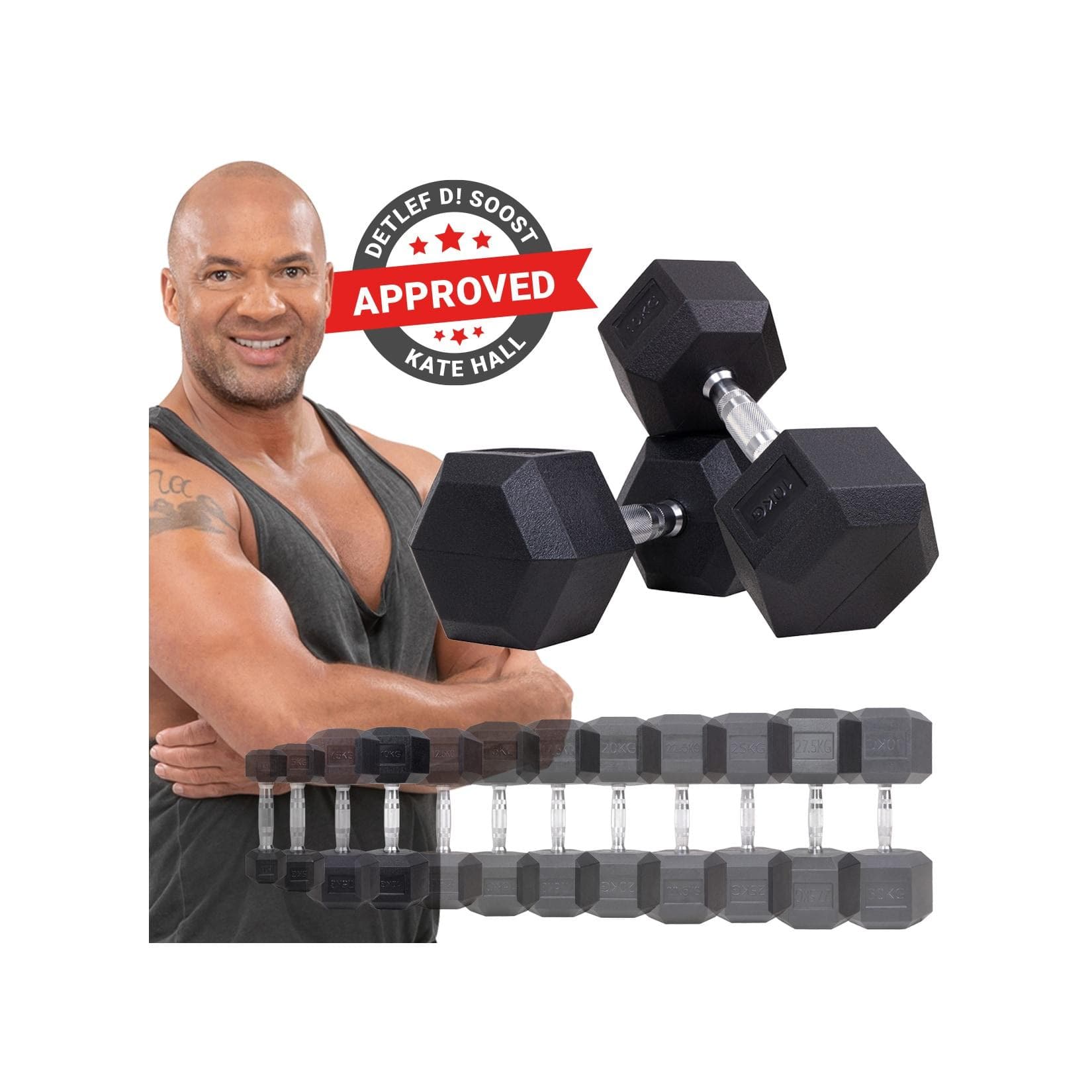 Miweba Sports Hexagon Kurzhanteln HGH100 Set 2,5-15 kg Gusseisen