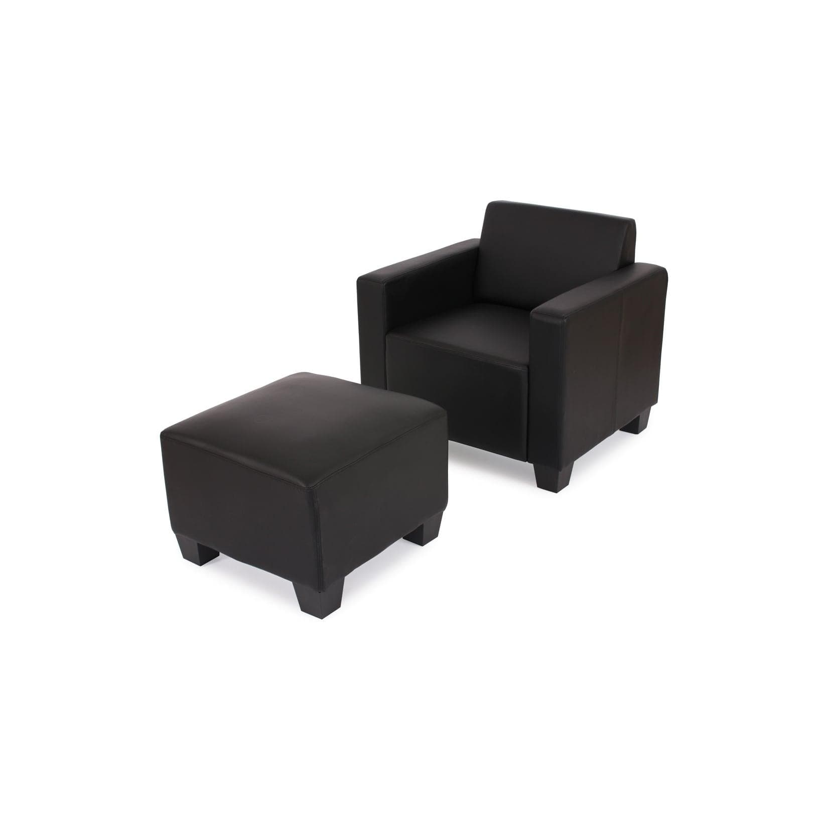 MCW Modular Sessel Loungesessel mit Ottomane Moncalieri Kunstleder Schwarz