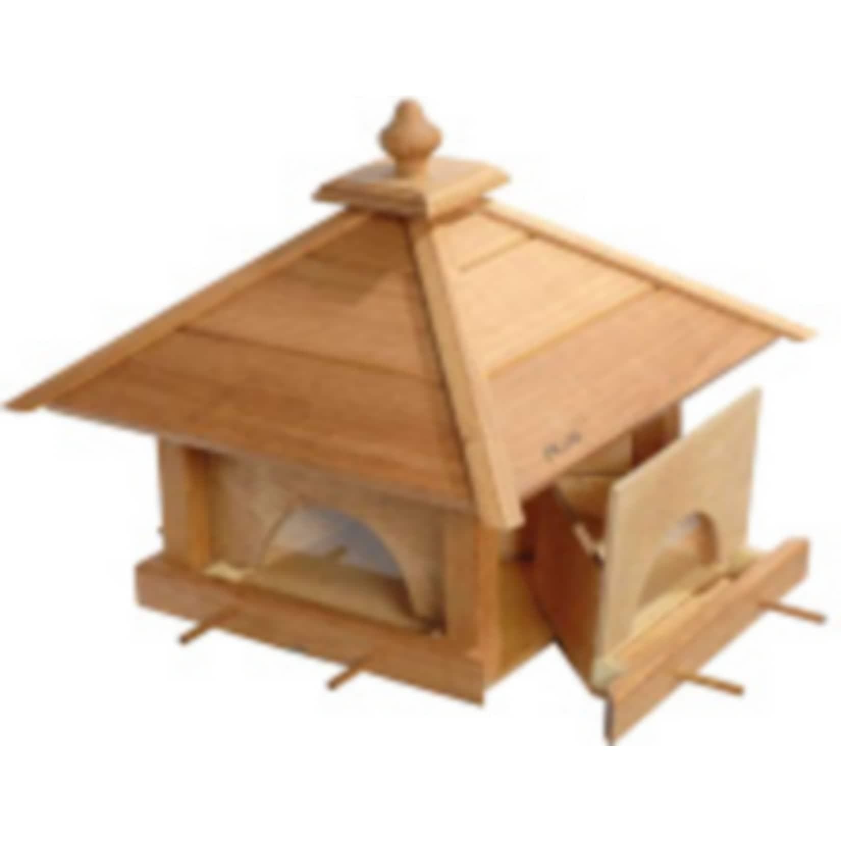 LUXUS-VOGELHAUS Großes Eiche-Vogelfutterhaus "4 Schubladen" mit Silo und Anflugstangen