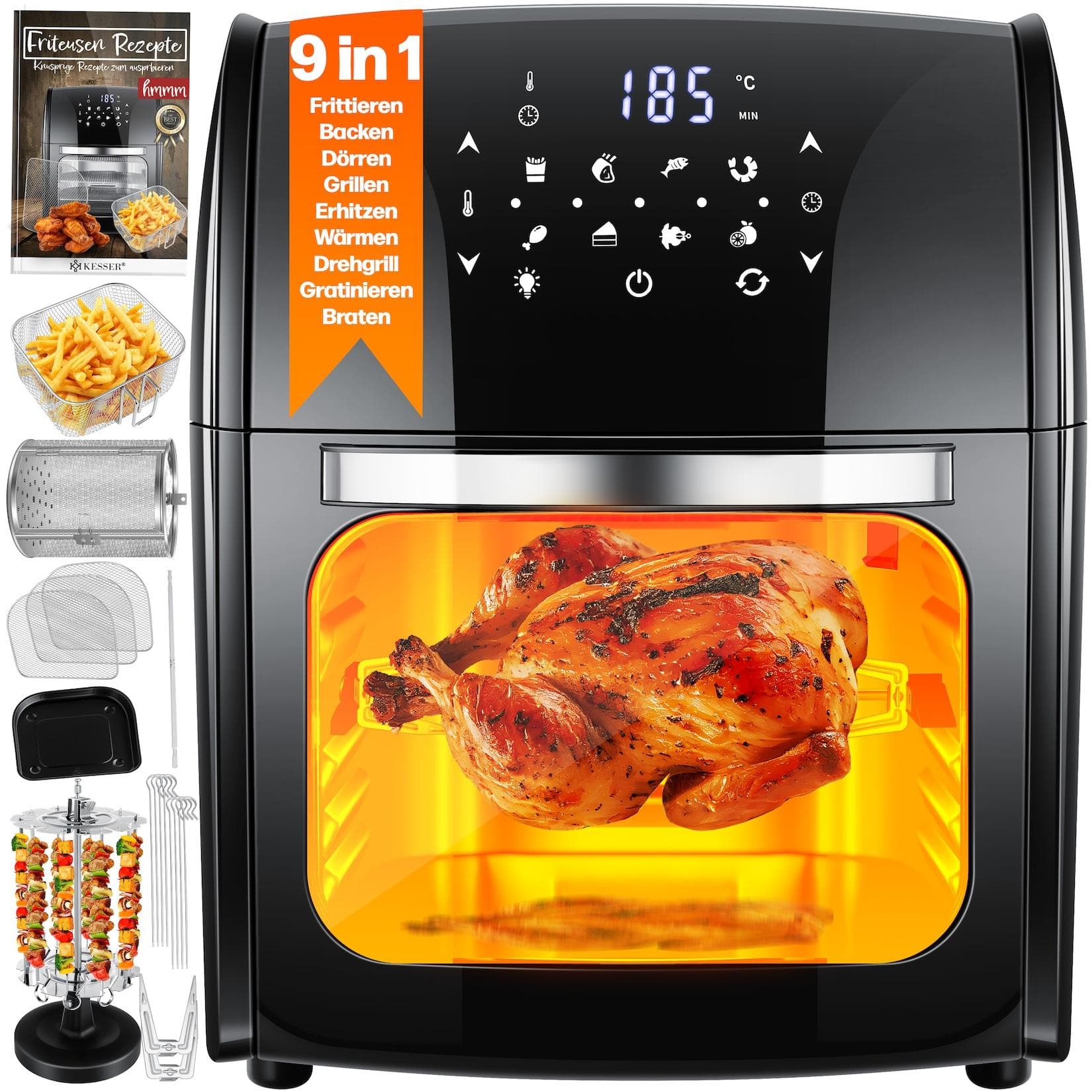 KESSER® XXL Airfryer 9in1 Heißluftfritteuse 1800 Watt