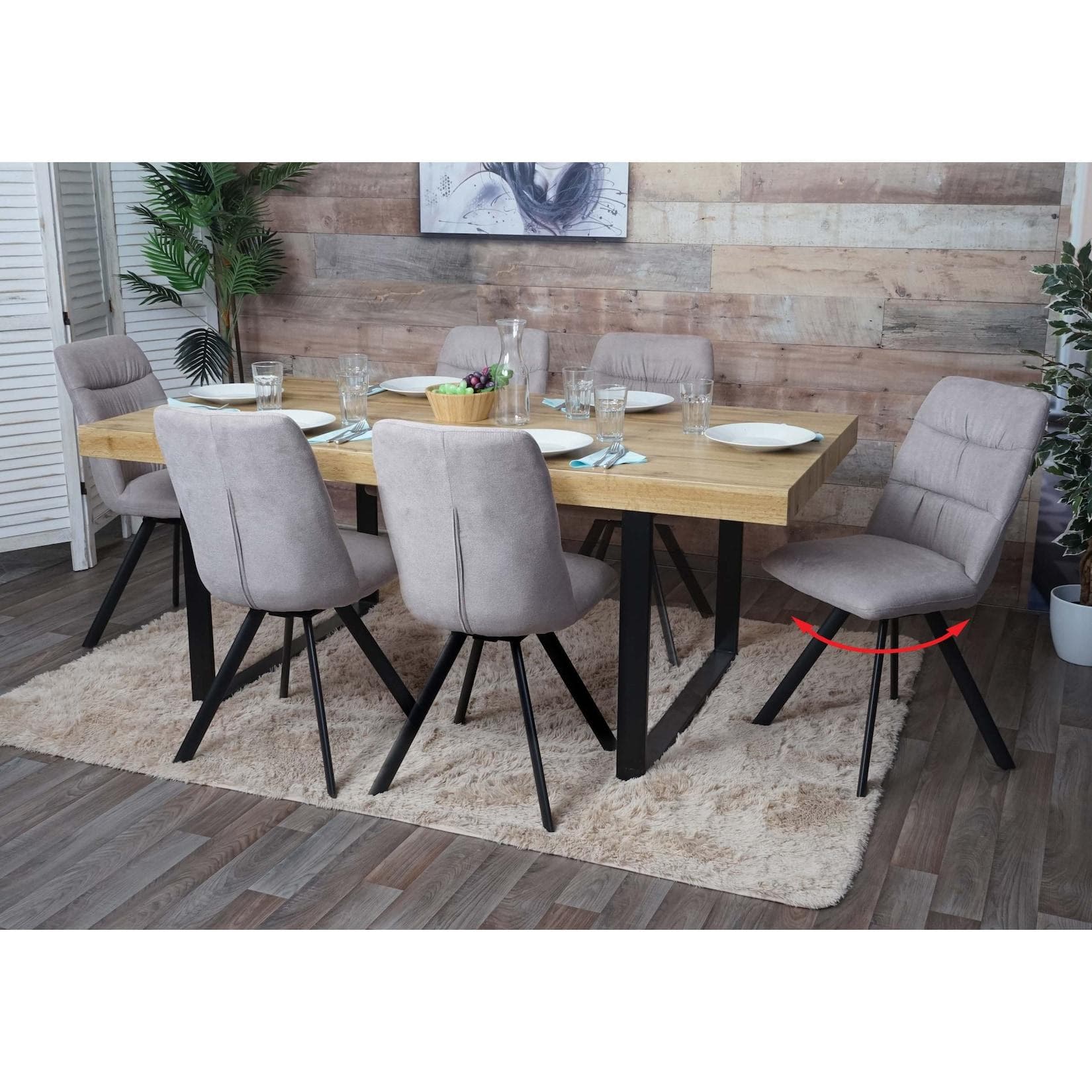 MCW 6er-Set Esszimmerstuhl Creme-Beige Samt Drehbar Auto-Position