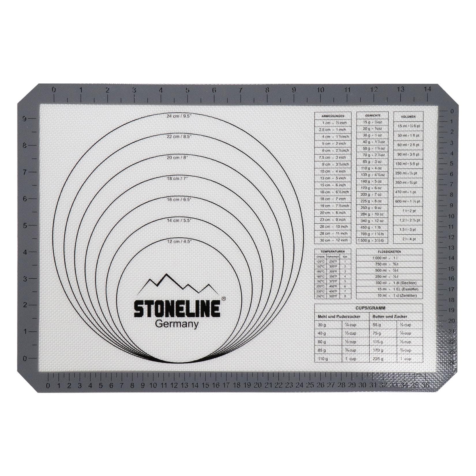 STONELINE Silikon-Backmatte mit Maßangaben