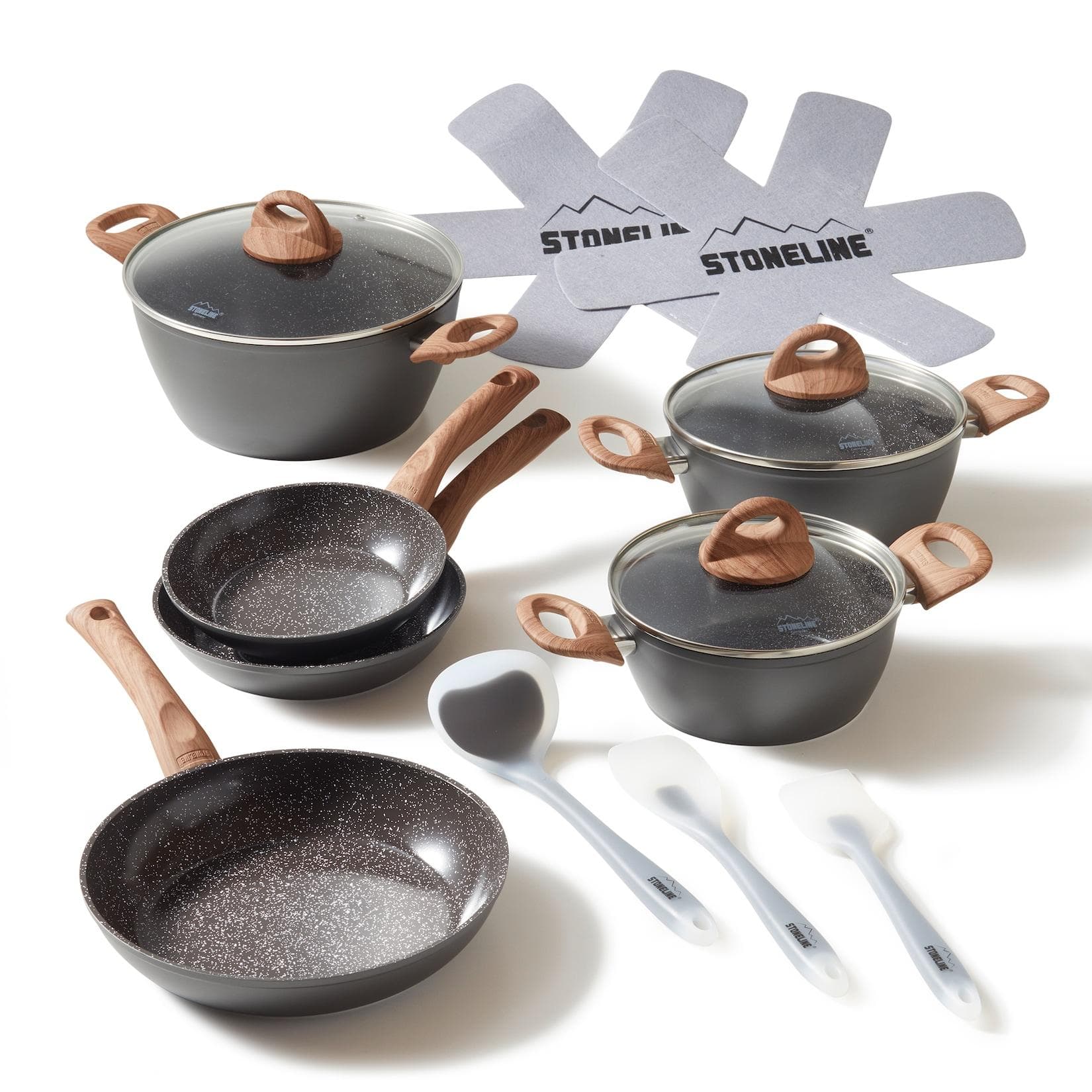 STONELINE® CERAMIC Back to Nature Kochgeschirr-Set 14-tlg. Keramik-Beschichtung mit Glasdeckeln