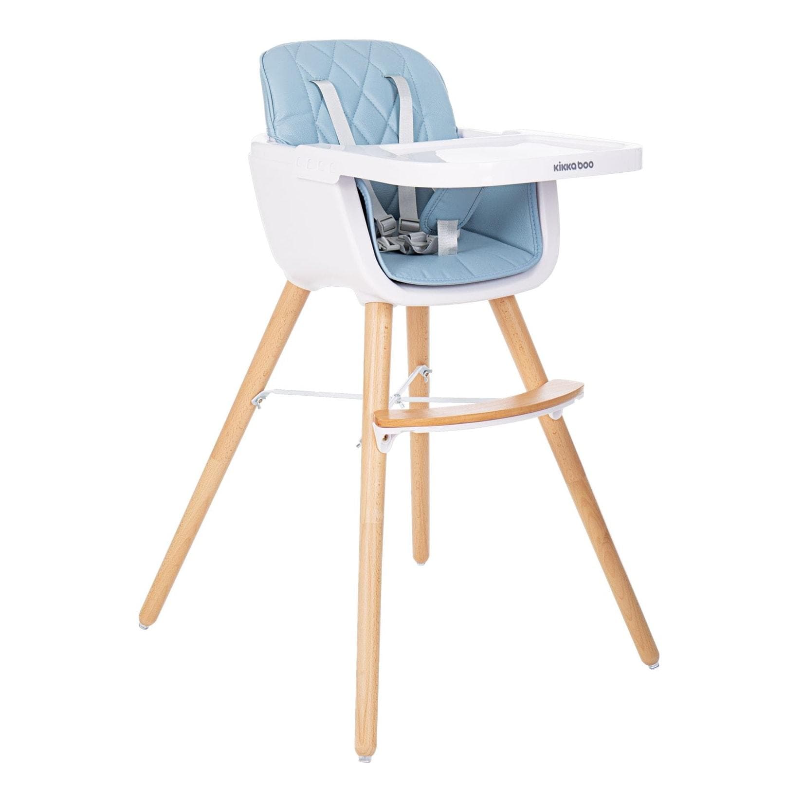 Kikkaboo Kinderhochstuhl 2 in 1 Woody mit verstellbarem Tisch und blauem Gurt