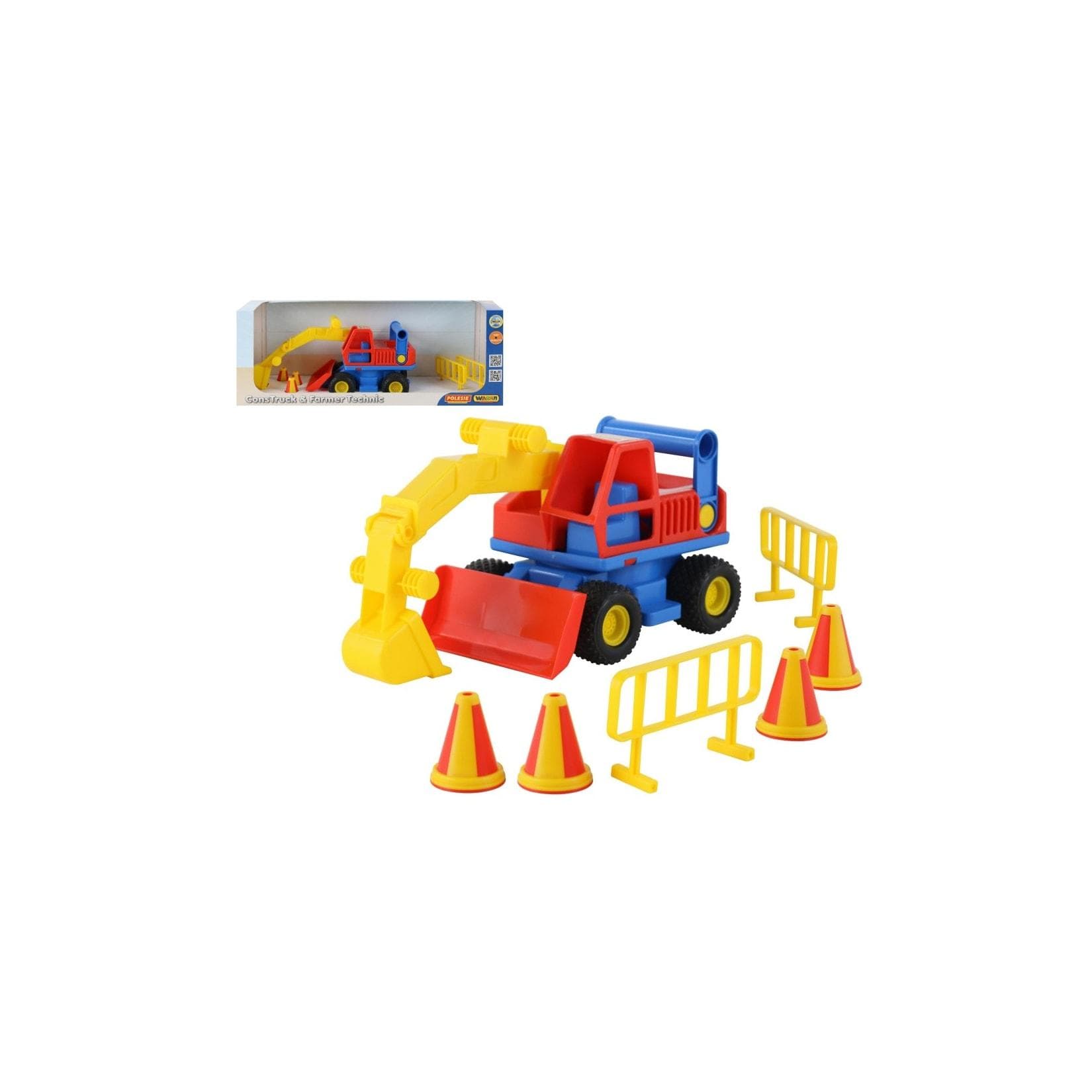 Polesie Spielzeug Bagger 37701, Baustellenabsperrung, Pylonen, blau
