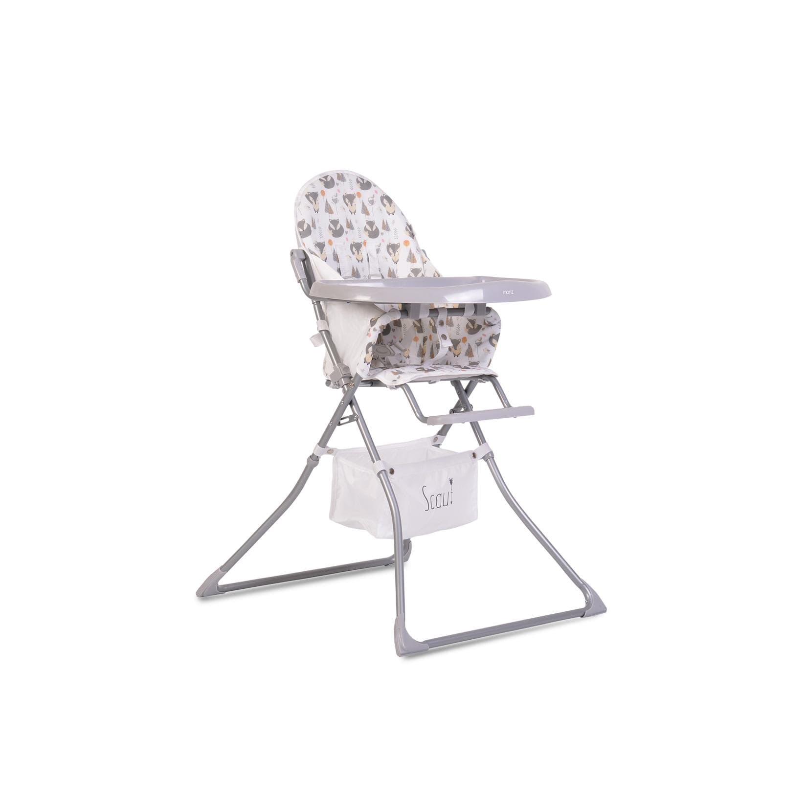 Moni Kinderhochstuhl Scaut Grau 5-Punkt-Sicherheitsgurt Zubehörkorb klappbar