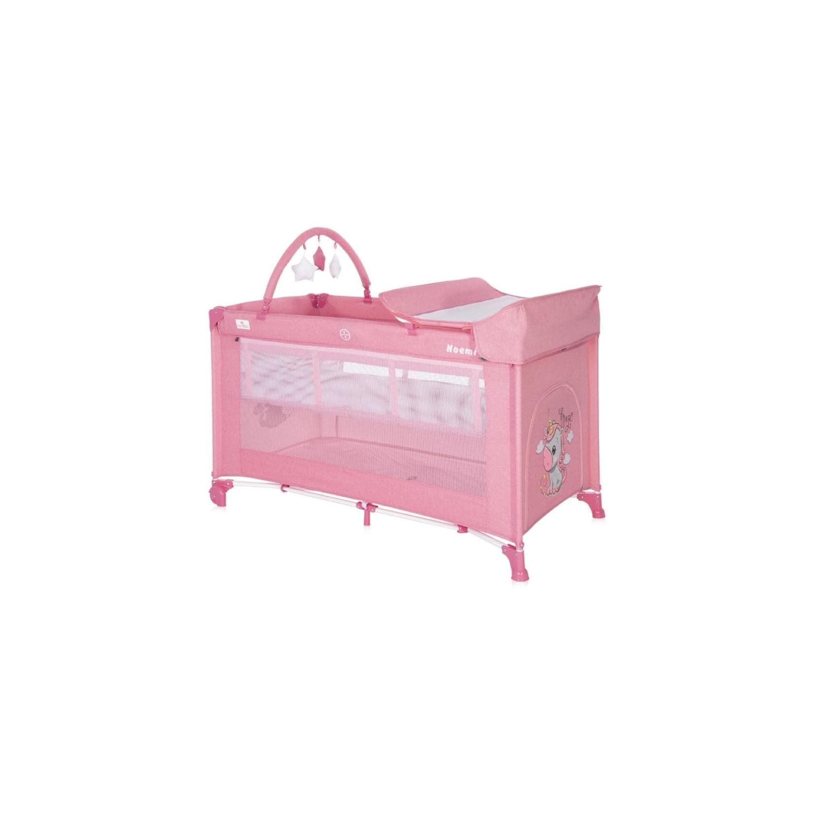 Lorelli Reisebett Noemi 2 Ebenen mit Wickelauflage und Spielbogen Rosa
