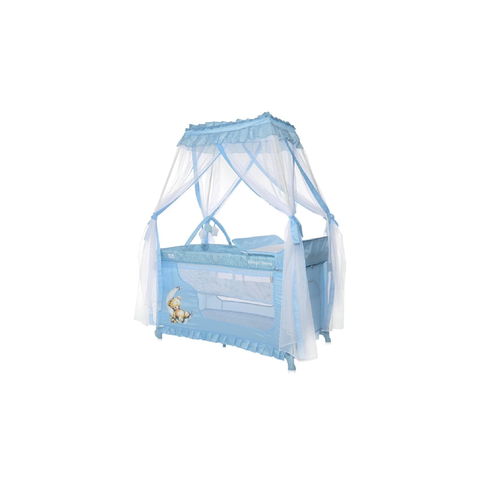 Lorelli Reisebett Magic Sleep 2 Ebenen mit Baldachin & Wickelauflage Hellblau