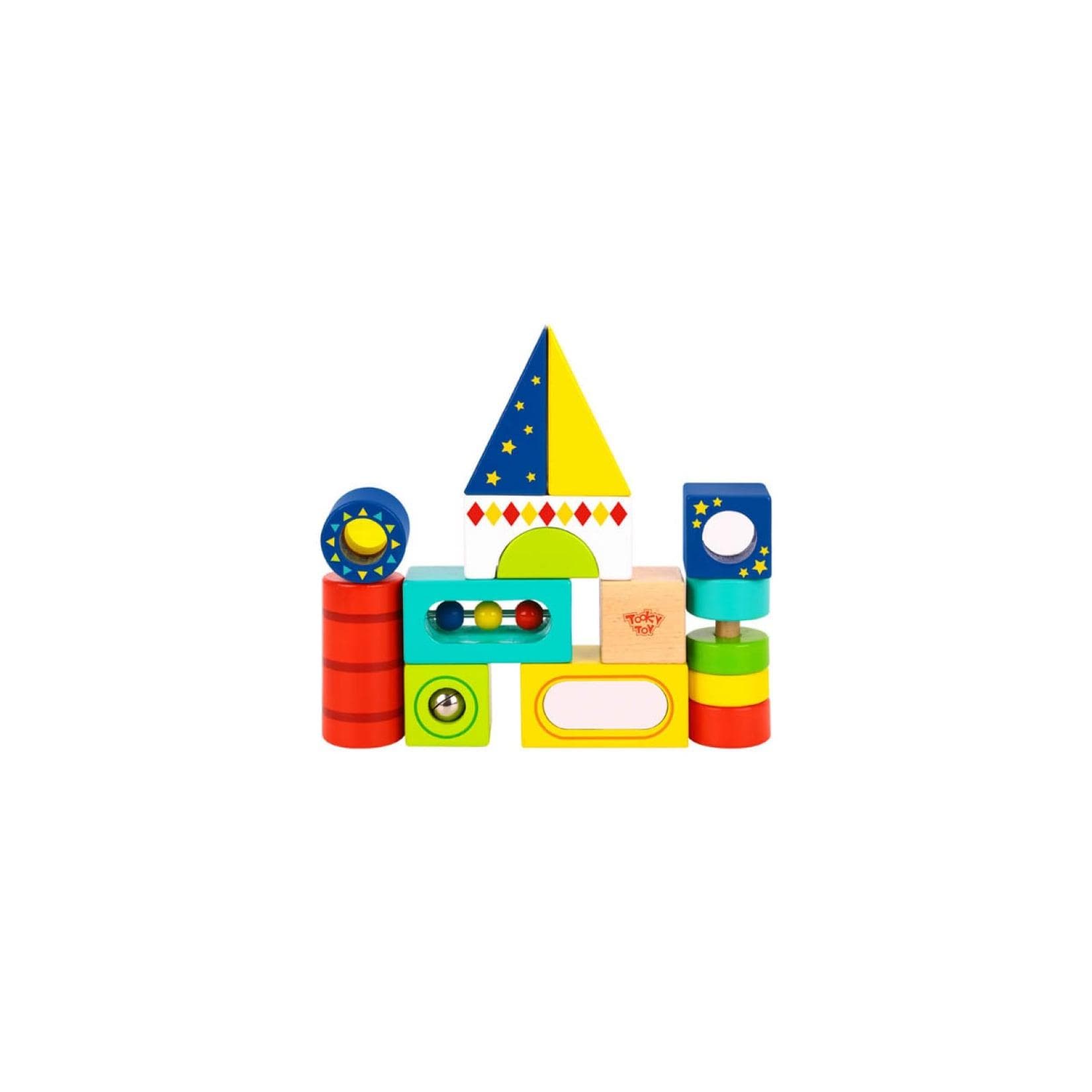Tooky Toy Kinder Holzbausteine TL717 Buchenholz 13 Teile Aufbewahrungsbox bunt