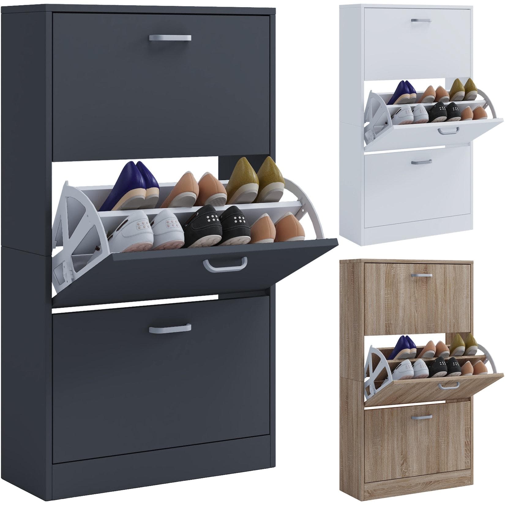 VCM Schuhschrank Sipos L Weiß 3 Fächer Holz
