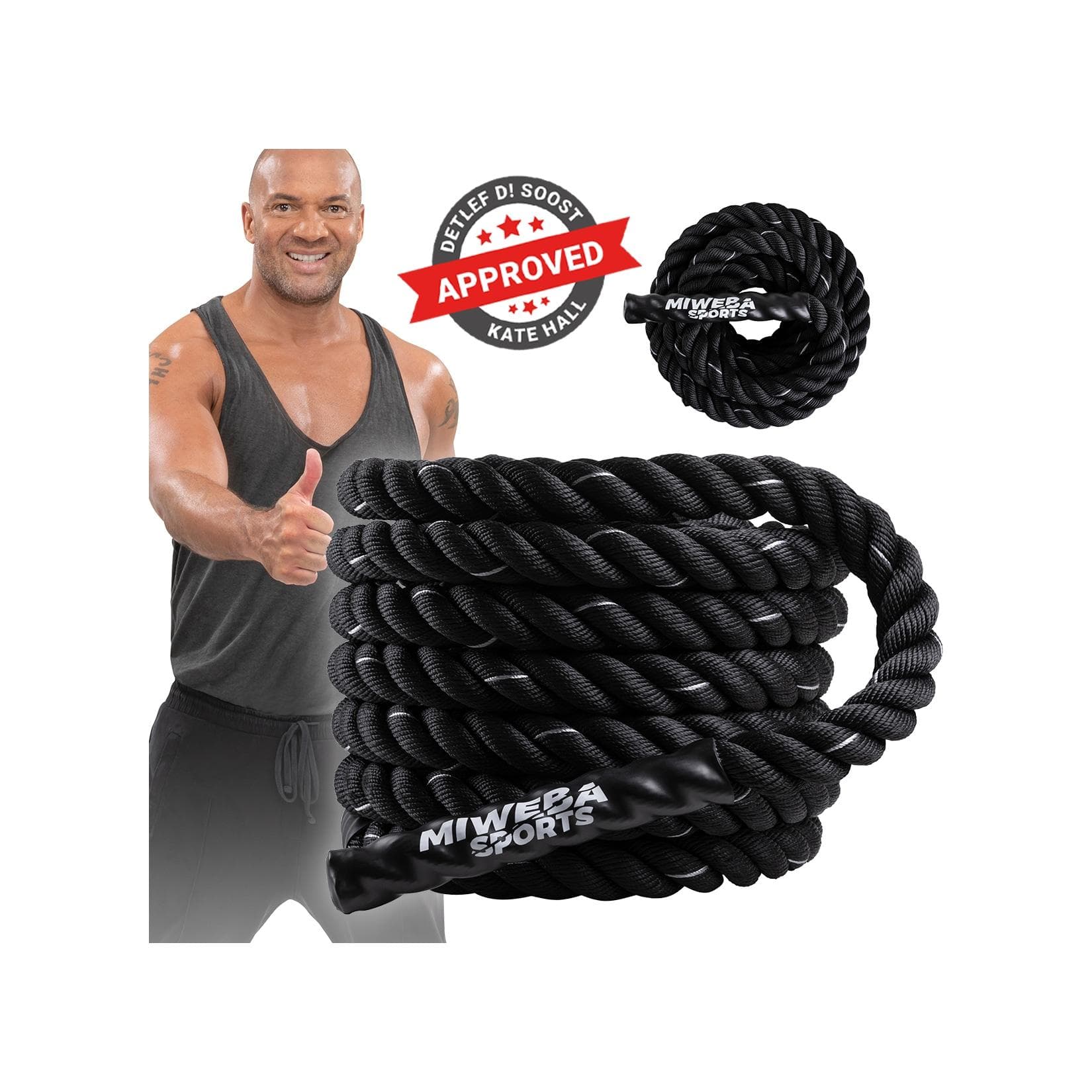 Miweba Sports Battle Rope BR100, 3-Strang Twisted-Design, Ø 4 cm