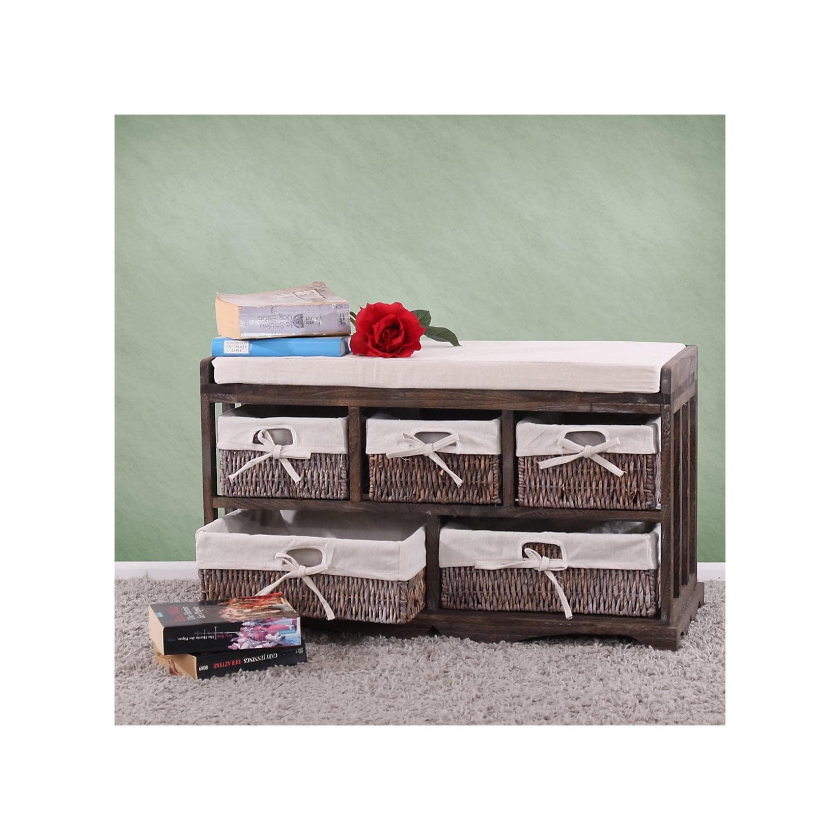 MCW Kommode und Sitzbank 5 Schubladen Shabby-Look Braun