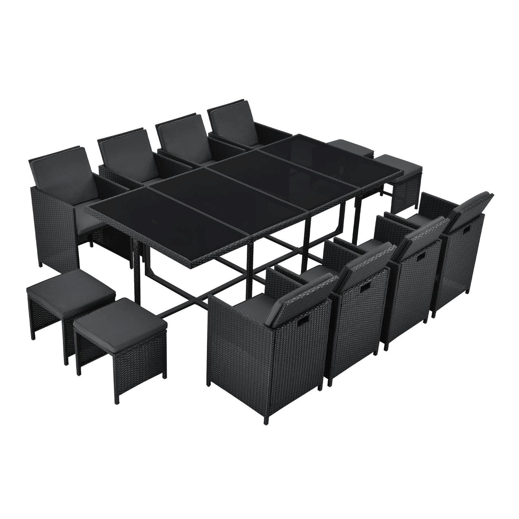 Juskys Garten-Essgruppe Baracoa 13-teilig Schwarz/Grau Polyrattan