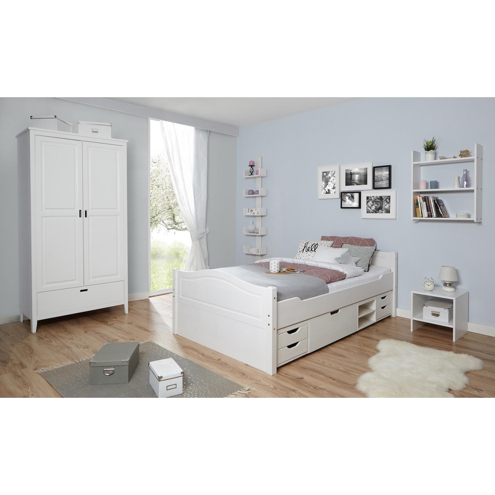 TiCAA Doppelbett "Leni" 140x200 Kiefernholz