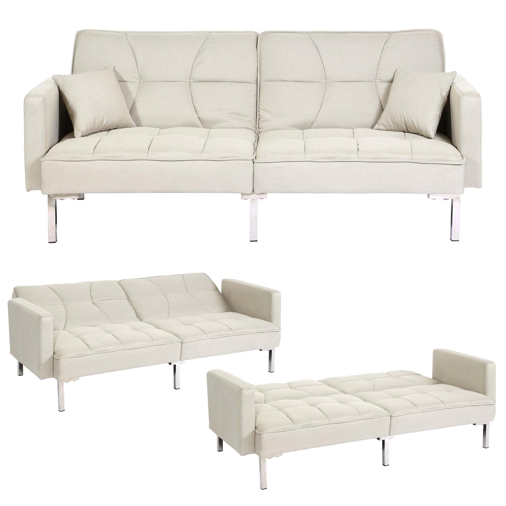Schlafsofa MCW-K65 mit Schlaffunktion und Liegefläche 170x104 cm Creme