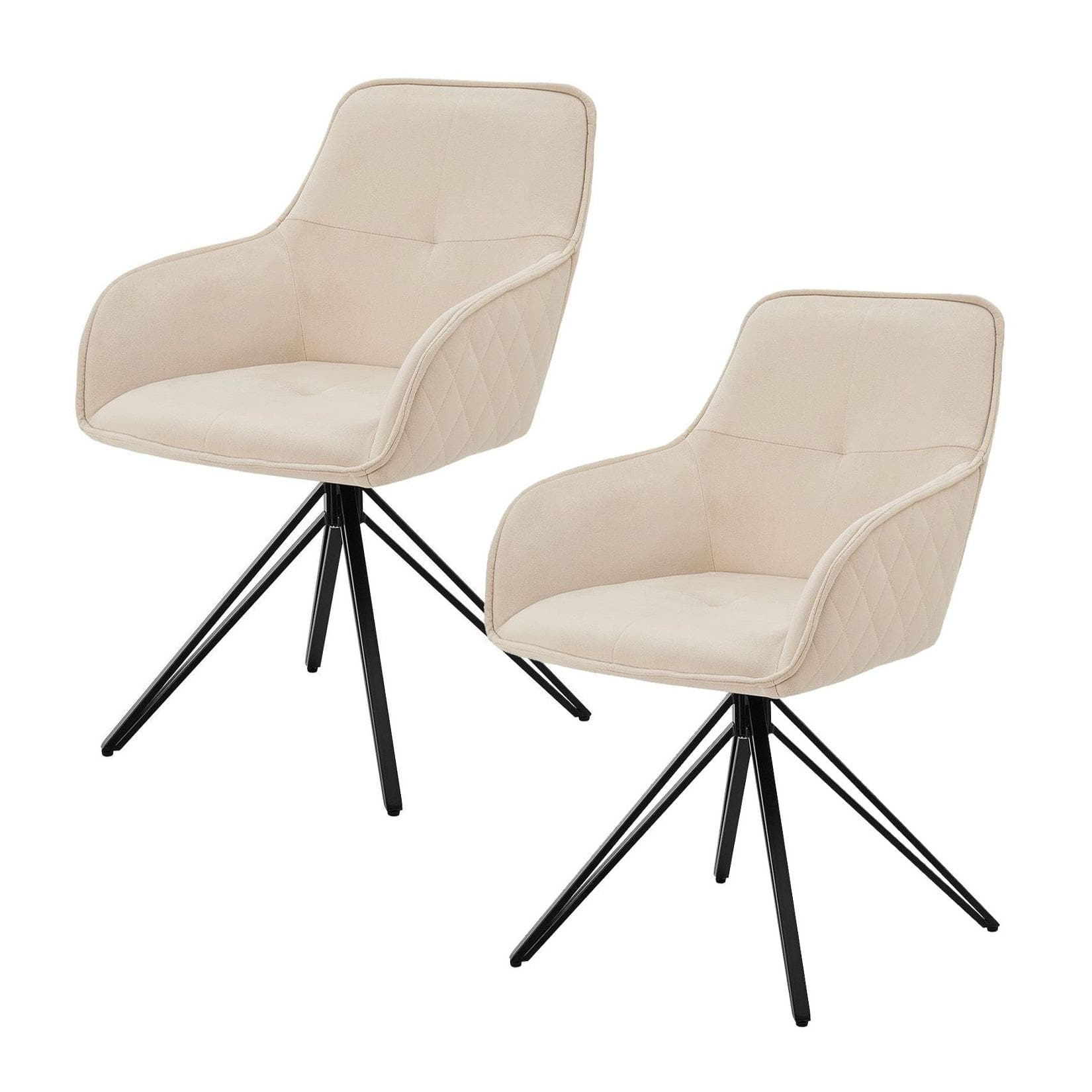 Juskys Drehstuhl Clyde 2er Set Beige Samt mit Armlehne