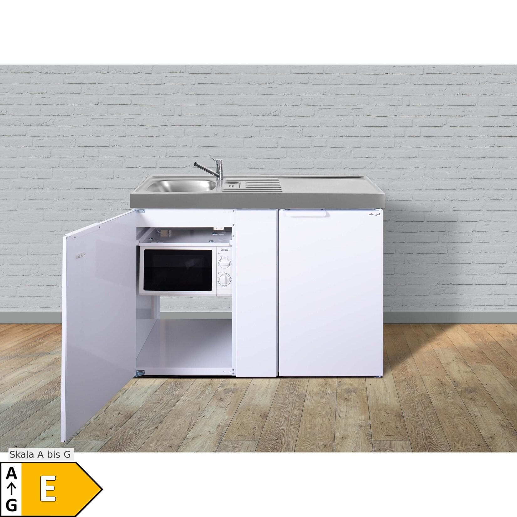 Stengel Küchen Kitchenline MKM 120 weiß - Mini-Metallküche ohne Kochfeld rechts Becken links