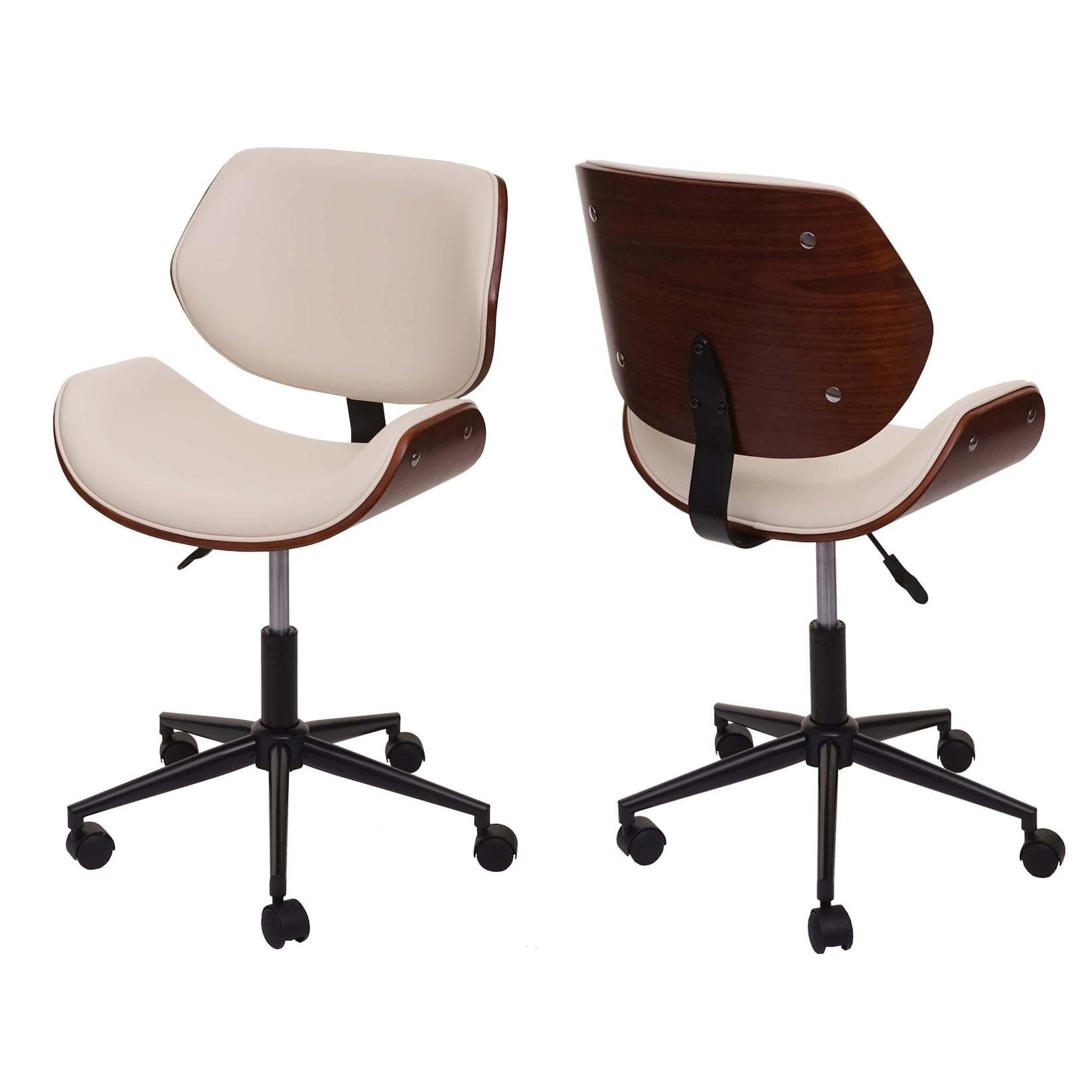 MCW-G25 Bürostuhl Drehstuhl Walnuss-Optik Retro höhenverstellbar creme