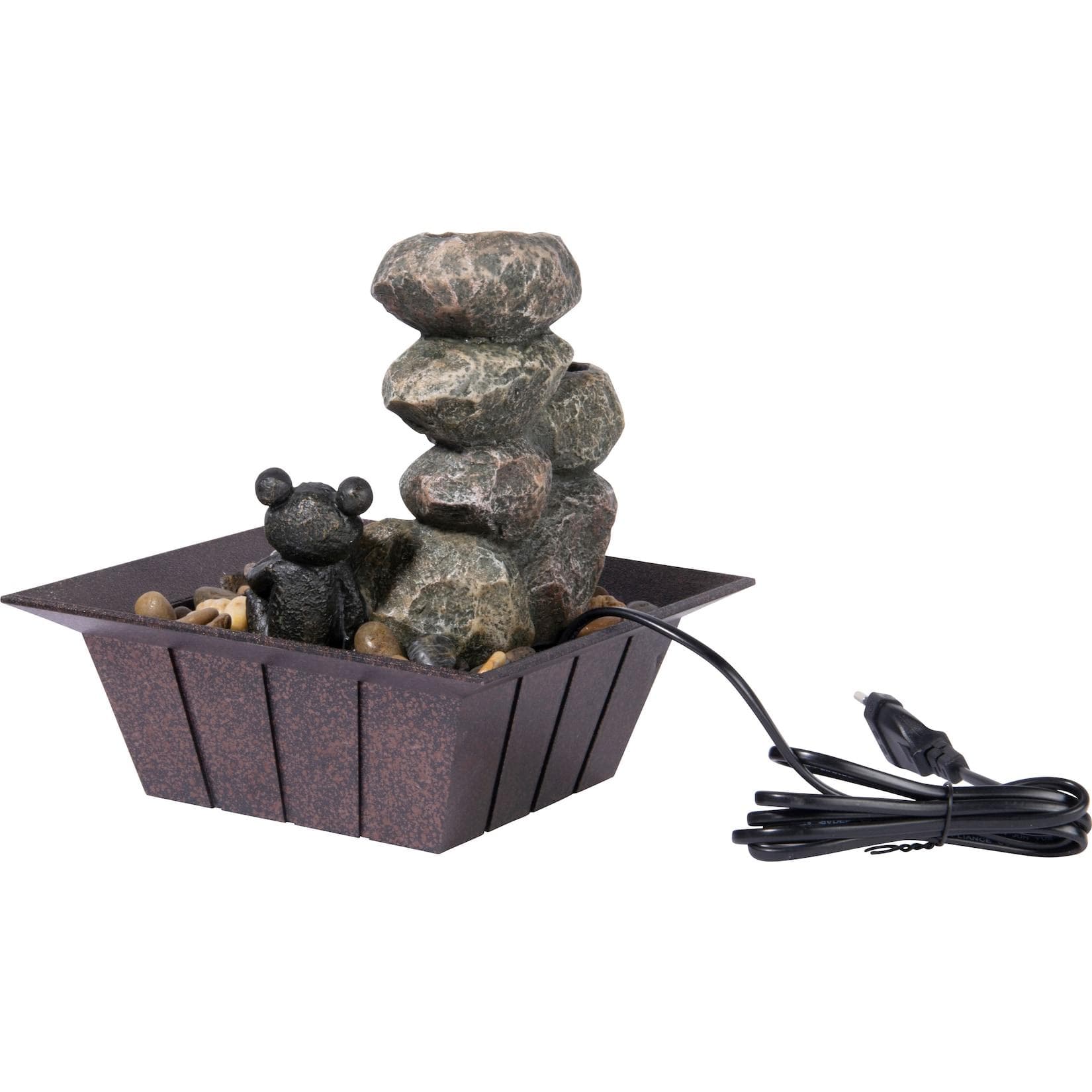 Dobar Kleiner Polyresin-Brunnen mit Pumpe Grau-Schwarz