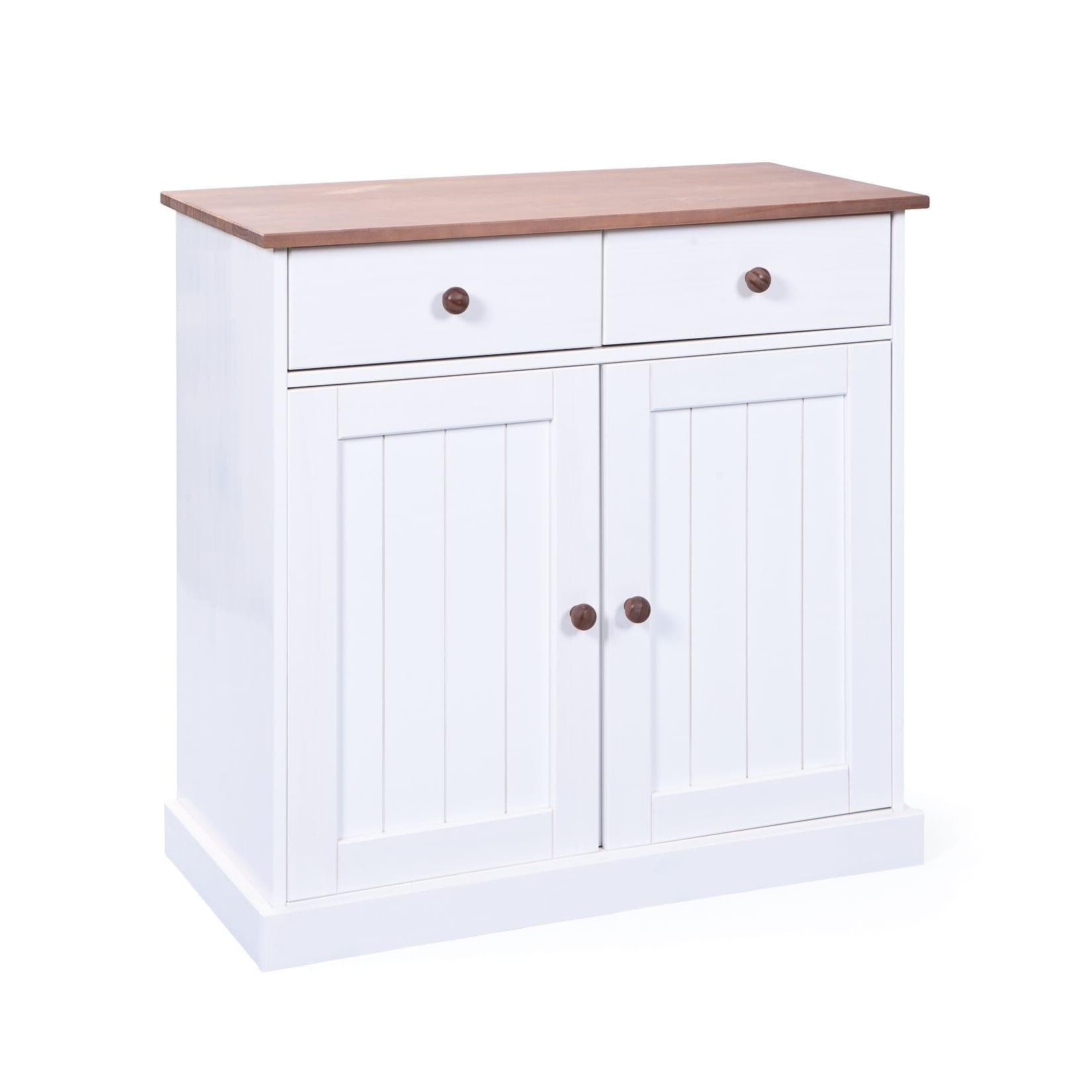 Landhaus Kommode aus Massivholz weiß/braun