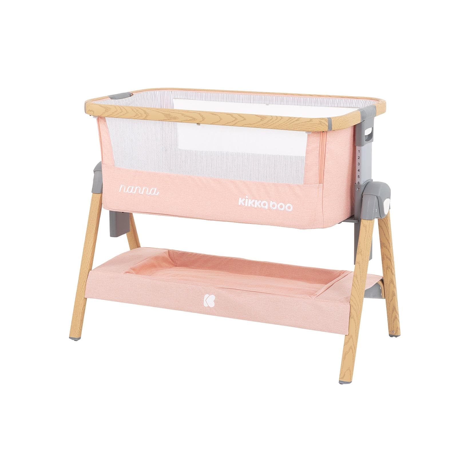 Kikkaboo Beistellbett Nanna höhenverstellbar mit Moskitonetz und Korb pink