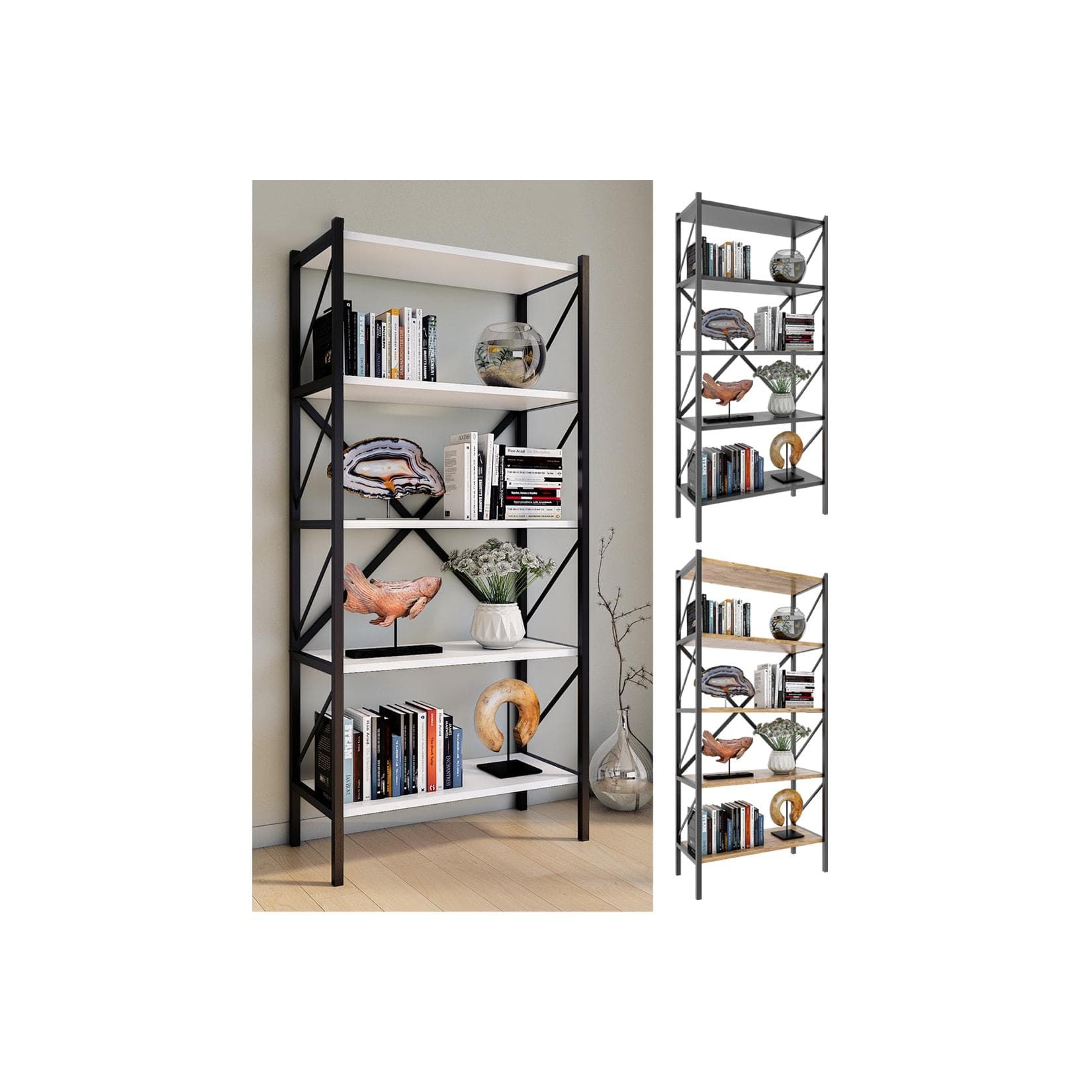 VCM Standregal Insasi 5 Holz Metall Bücherregal Industrial Design