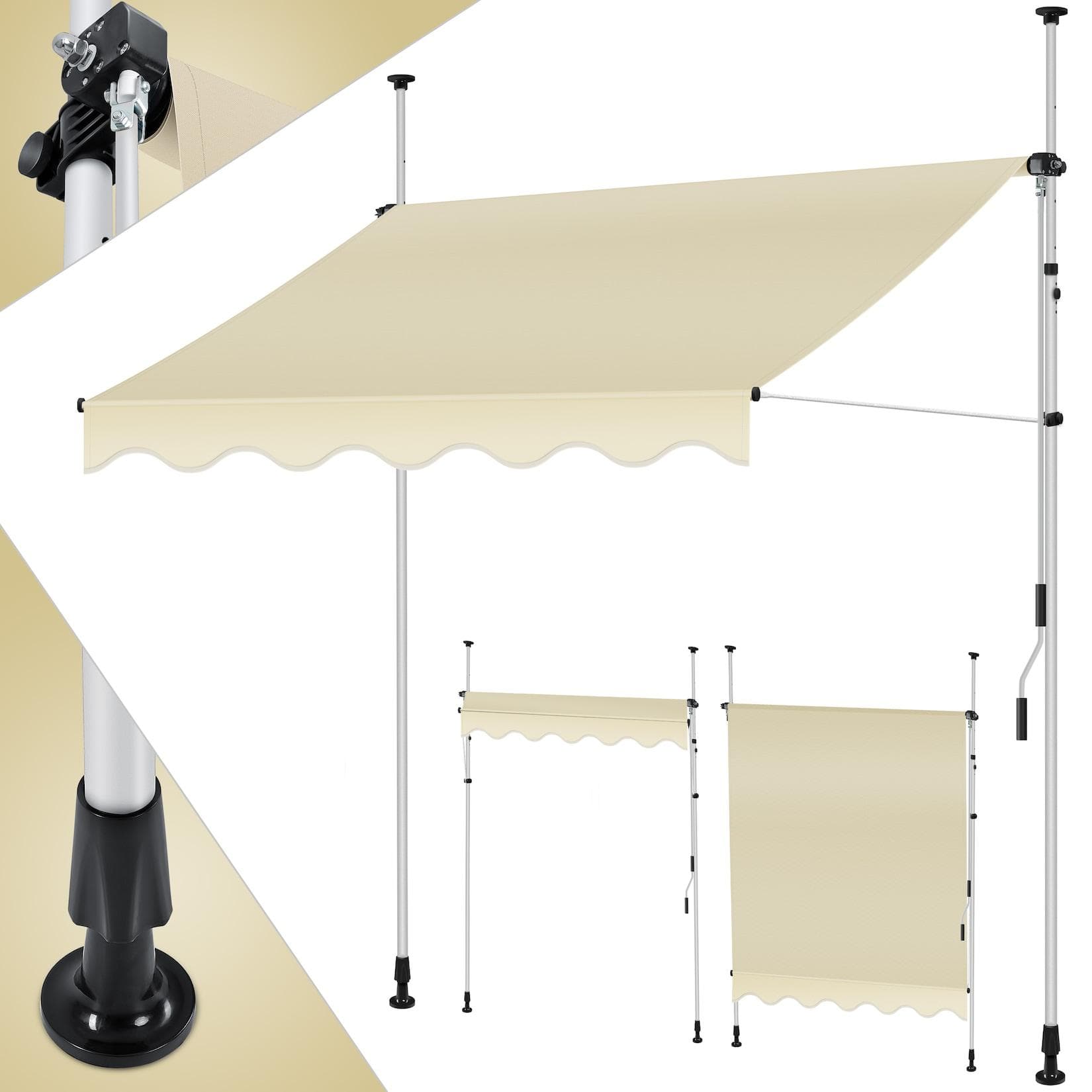 KESSER Klemmmarkise mit Handkurbel Balkonmarkise ohne Bohren UV-beständig höhenverstellbar wasserabweisend Sonnenschutz Terrassenüberdachung einfache Montage