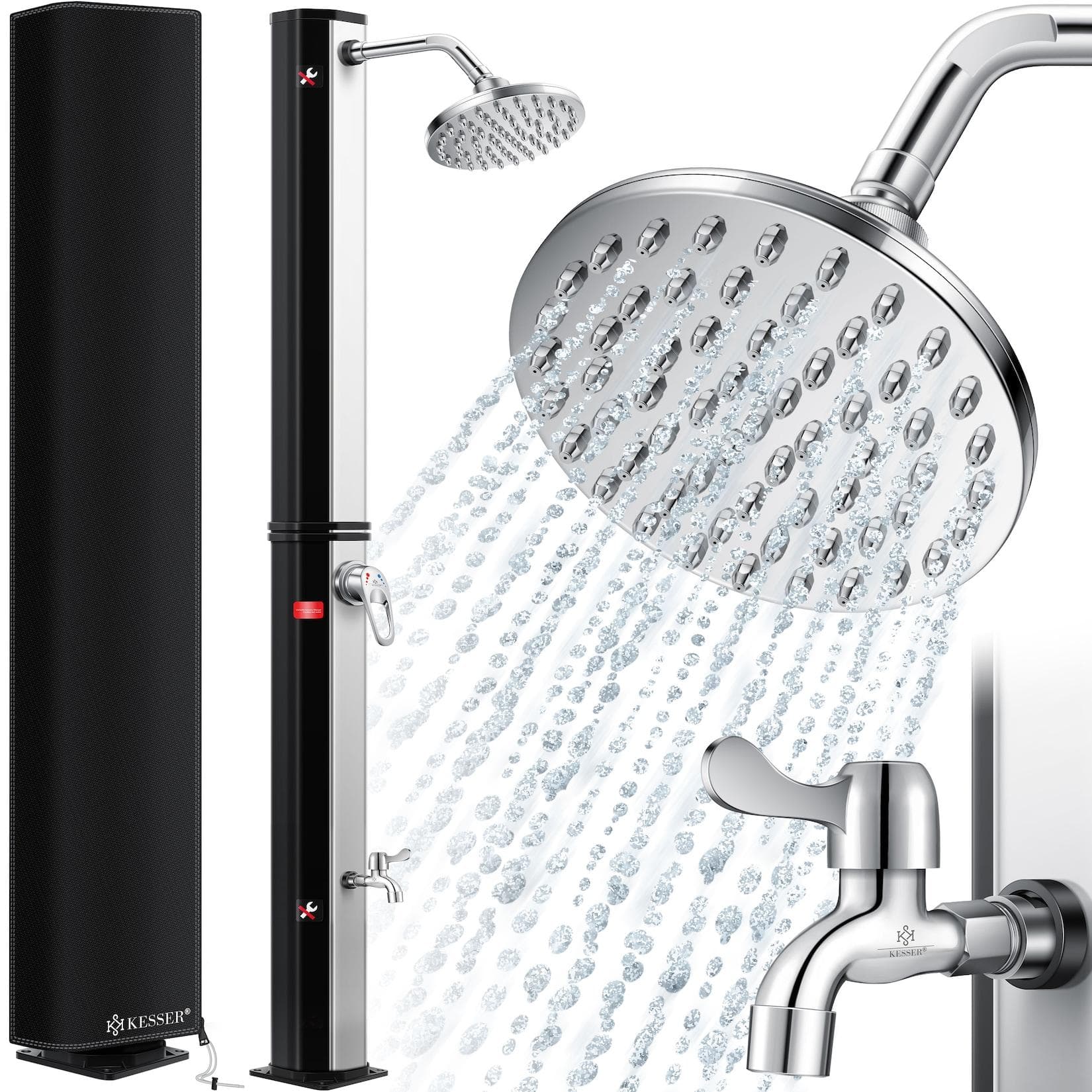 KESSER Solardusche 40 Liter mit Regenduschkopf und Schutzhaube