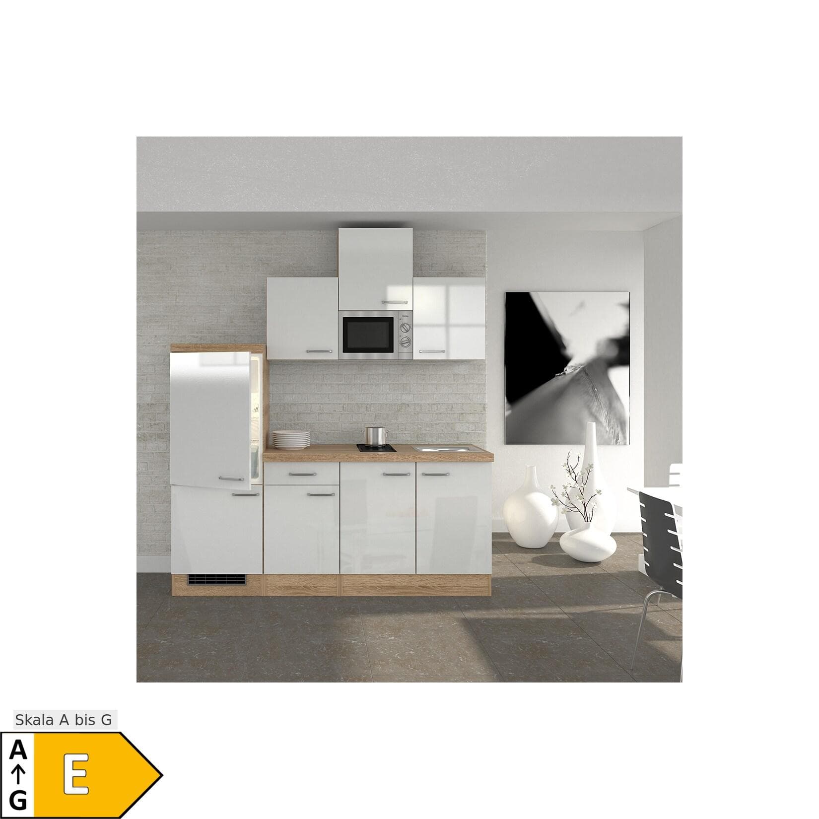 FLEX-WELL Küchenzeile Florenz Weiß Hochglanz Sonoma Eiche Komplettküche