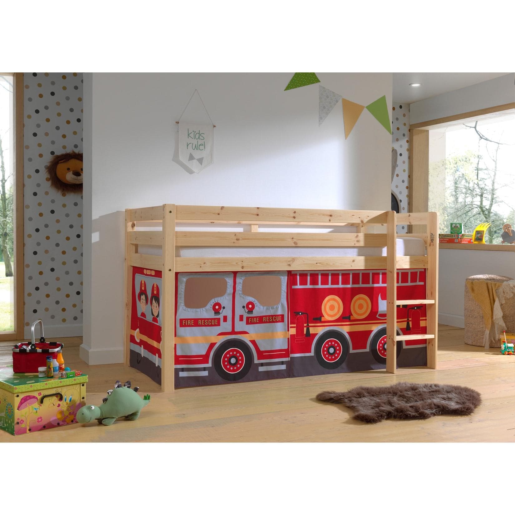 VIPACK Spielbett Pino Kiefer massiv mit Textilset und Rollrost