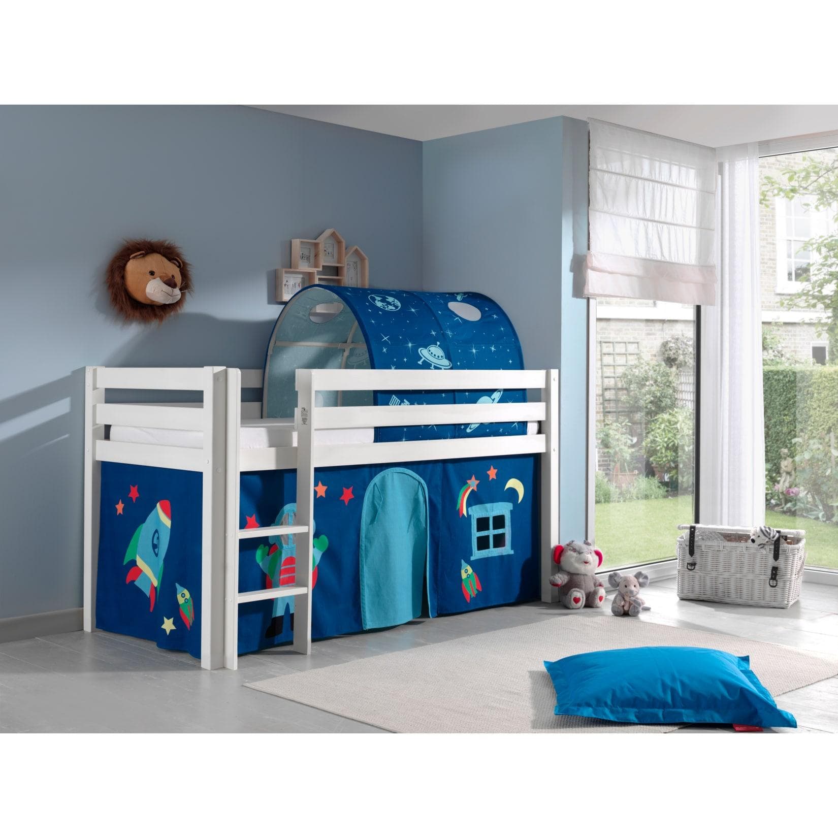Vipack Spielbett Pino Kiefer massiv weiß mit Vorhang und Tunnel