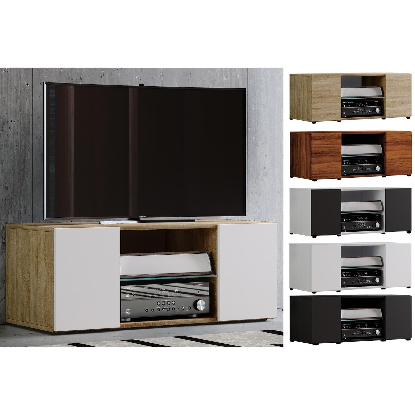 VCM Lowina TV-Lowboard Holz Design mit ESG-Glas