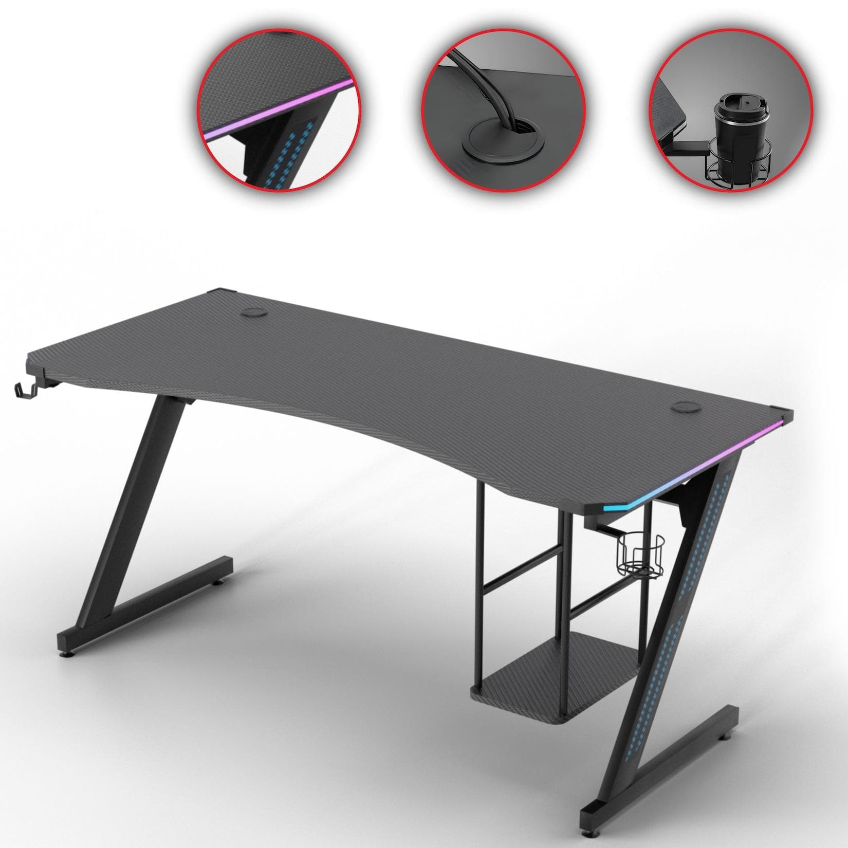 MY SIT Gaming Tisch Gizmo mit LED RGB Beleuchtung