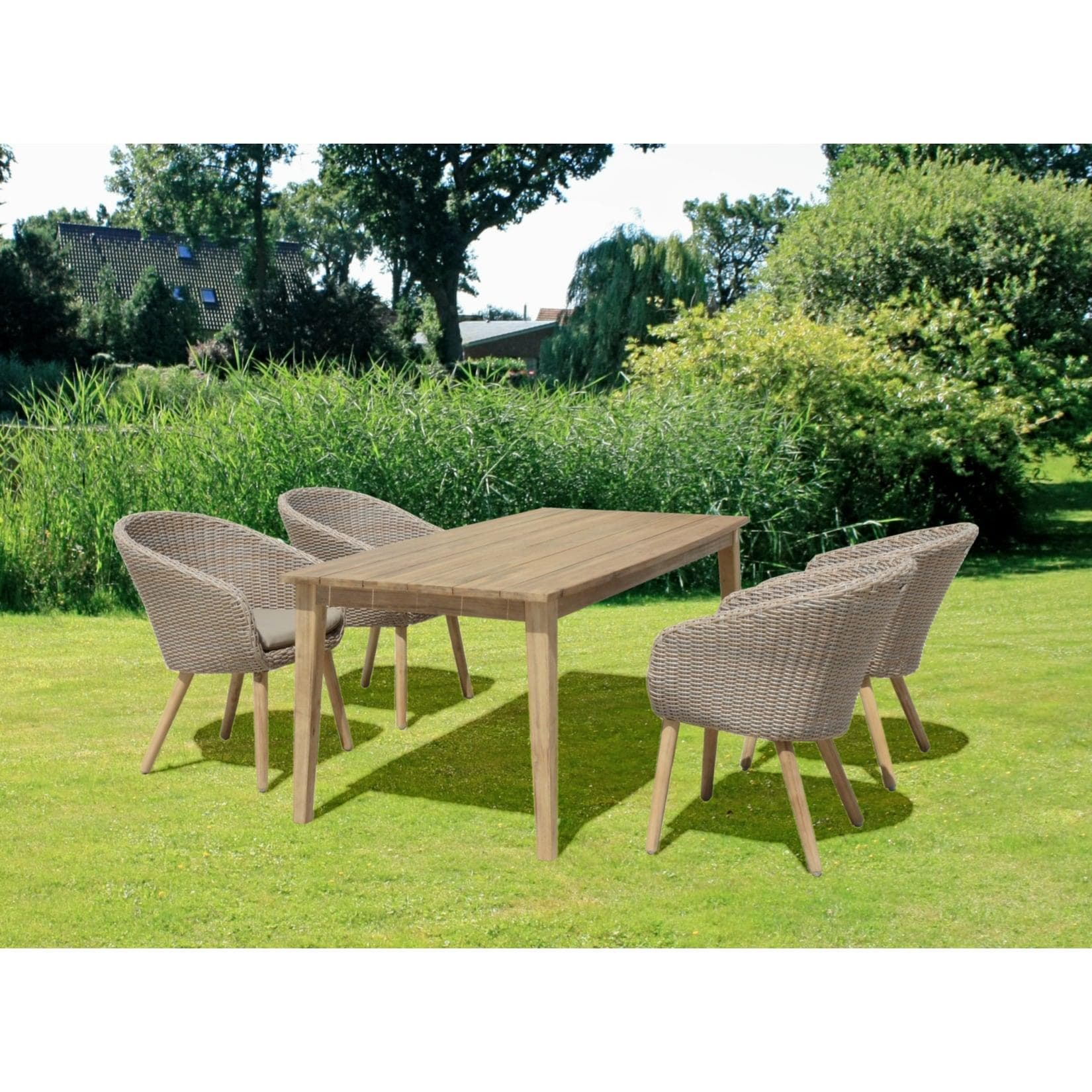 Garden Pleasure Garten-Essgruppe Visalia 4-tlg. Braun Beige Akazie Polyrattan
