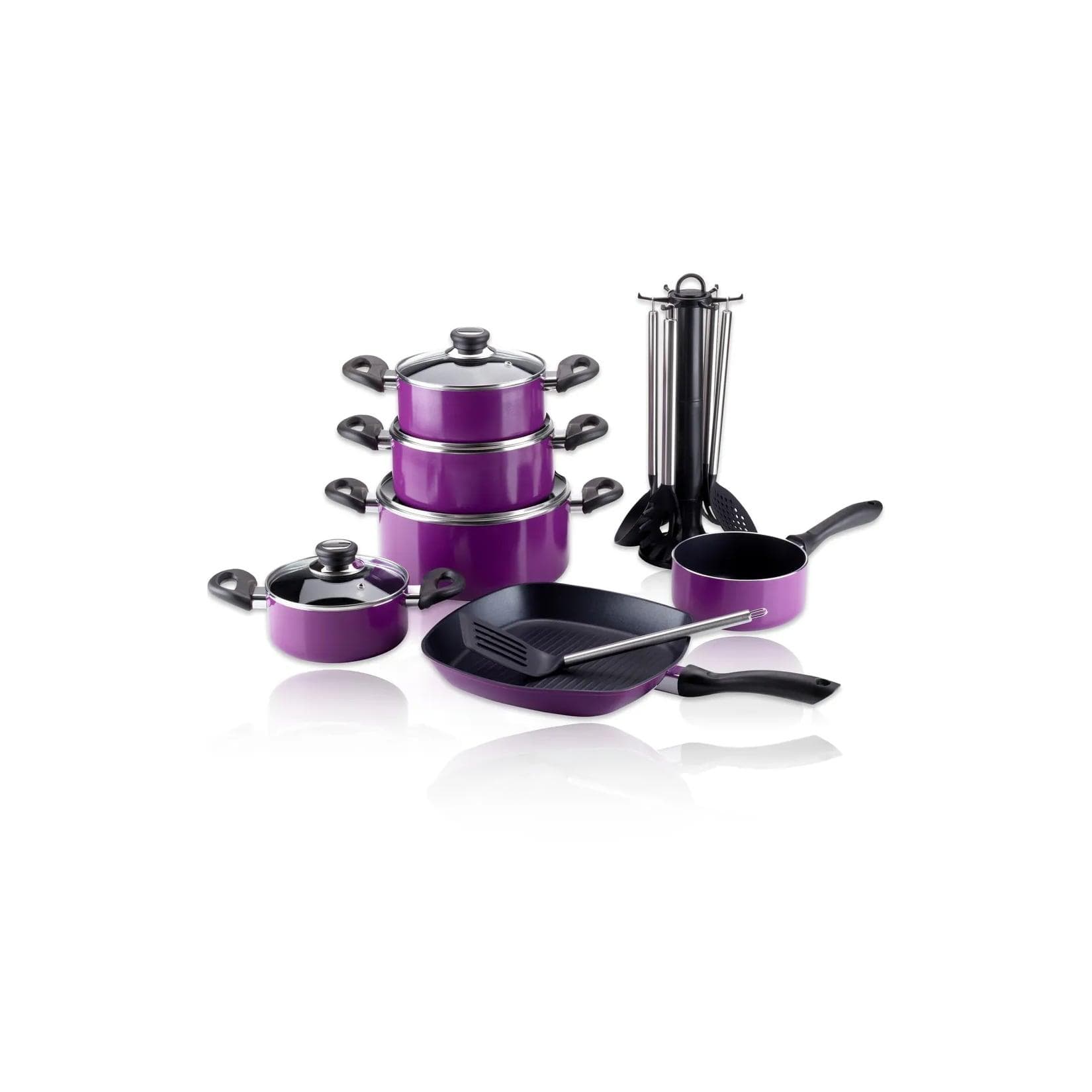 Karl Krüger Aluguss-Topfset 17tlg. Lila Antihaft-Versiegelung