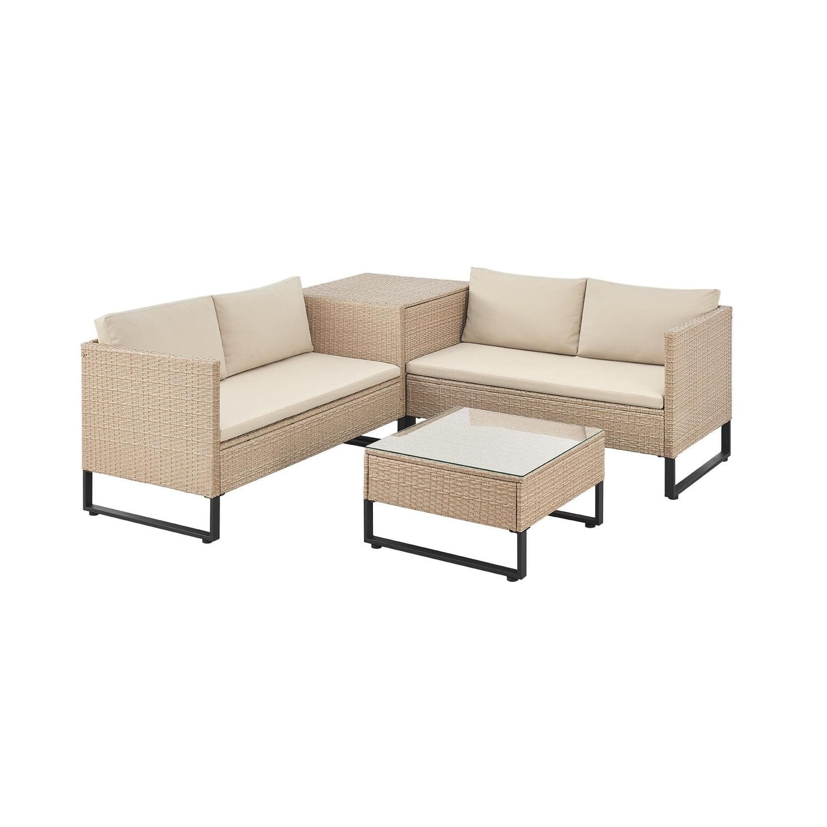Juskys Gartenlounge-Set Santorini 4-tlg. Polyrattan Creme Grau