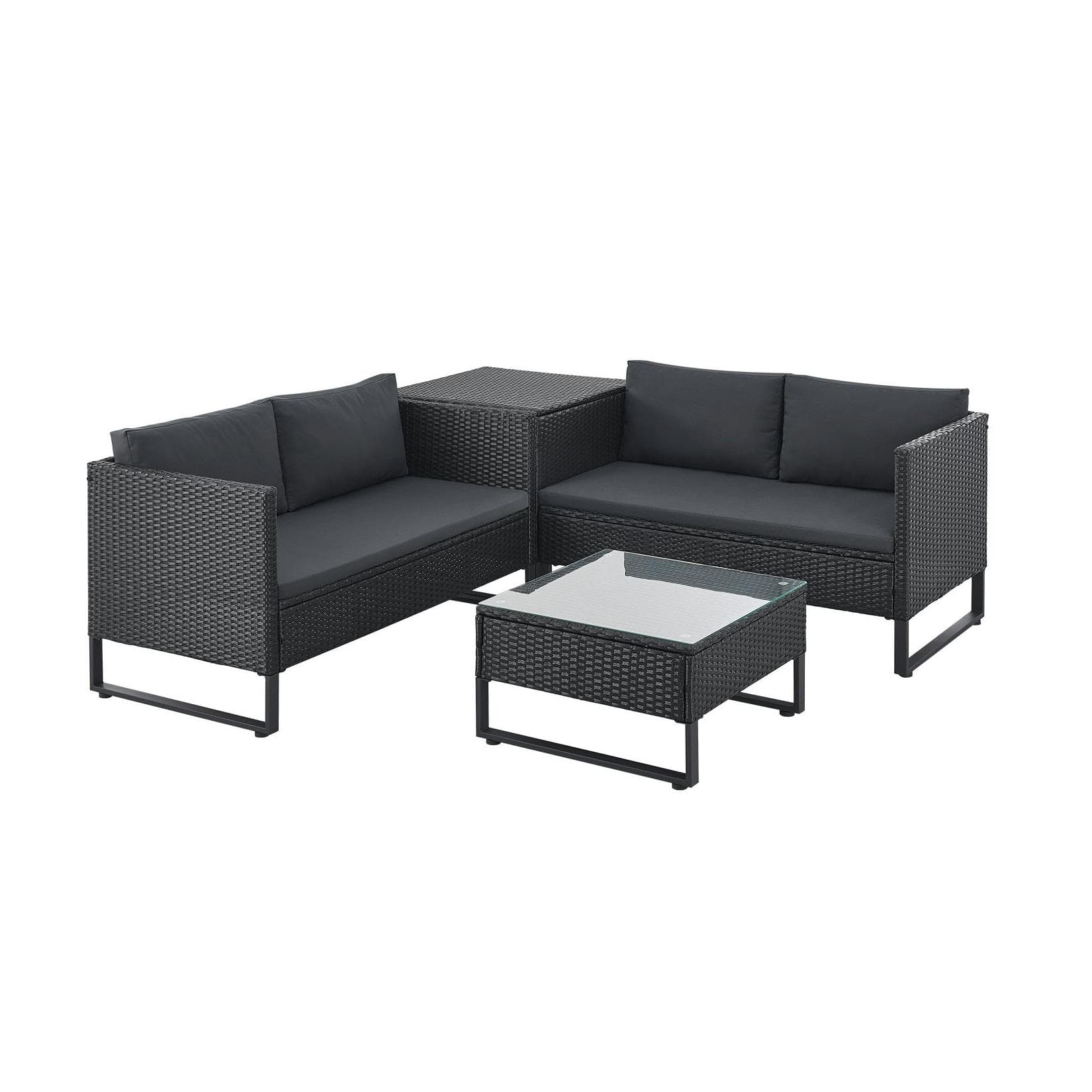 Juskys Gartenlounge-Set Santorini 4-tlg. Schwarz/Grau Polyrattan