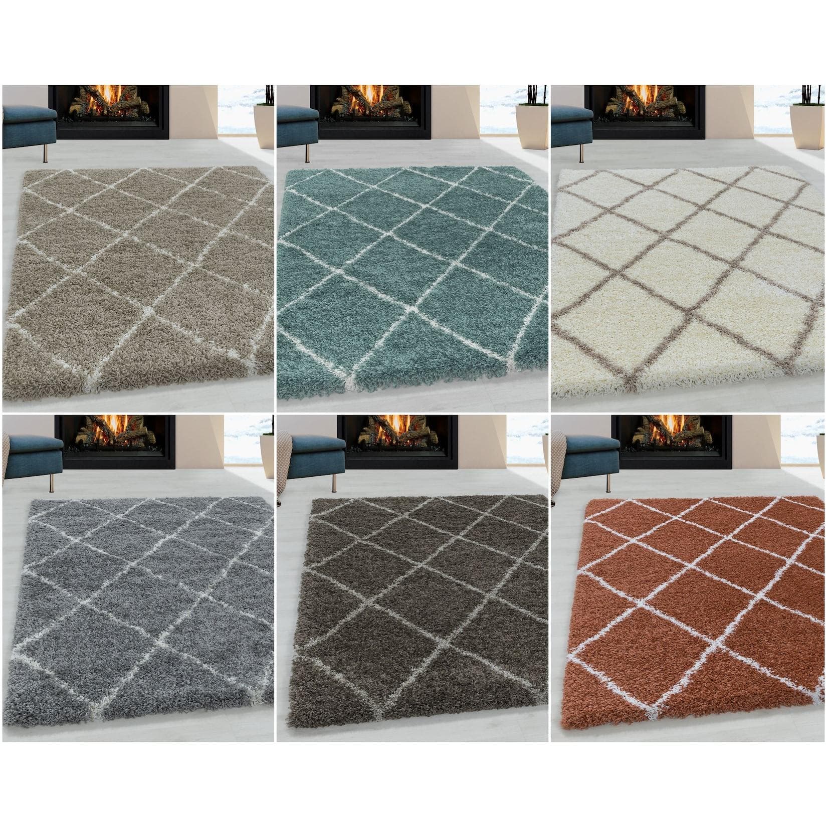 Ayyildiz Moderner Hochflor Teppich Skandinavischer Stil Rautenmuster Shaggy