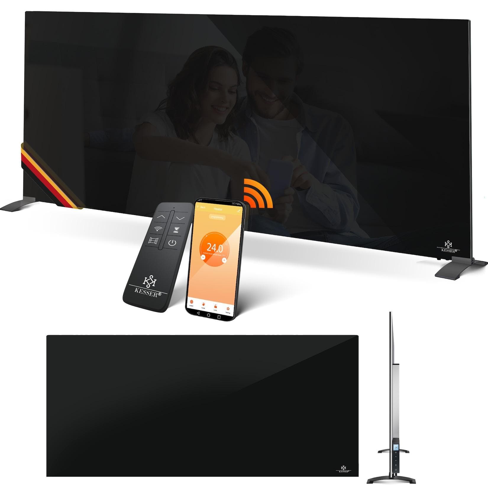 KESSER Infrarotheizung Glaskonvektor Glasheizung Energiesparend 2in1 Standgerät & Wandmontage Elektroheizung mit Erkennung Offener Fenster + Fernbedienung & App-Steuerung Thermostat Heizpaneel