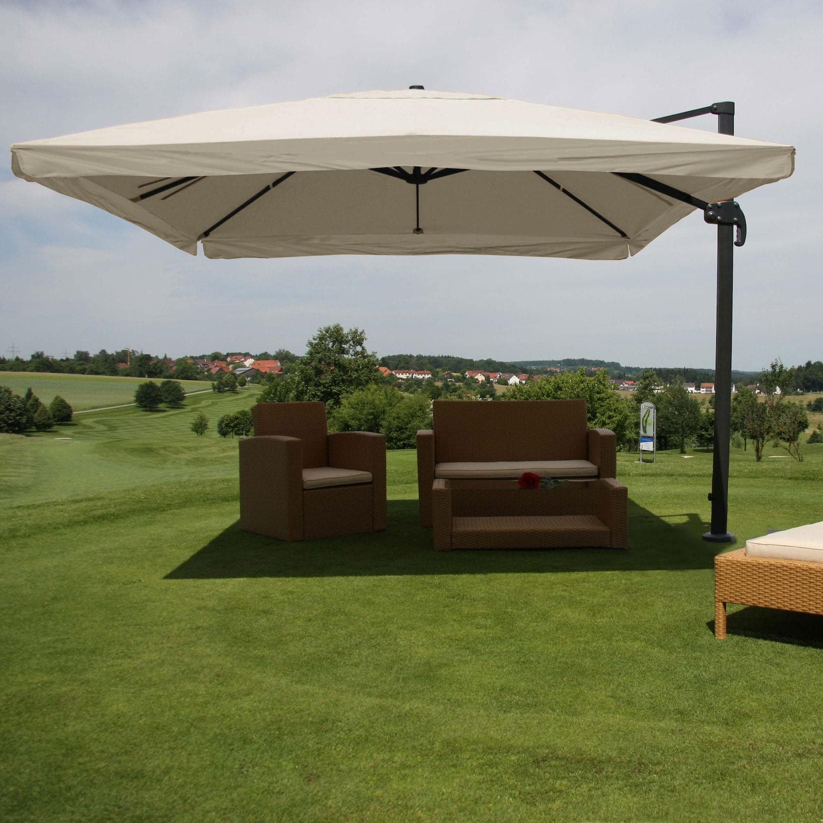 Gastronomie-Ampelschirm MCW-A96 Sonnenschirm 3x4m Polyester/Alu 26kg Creme-Grau