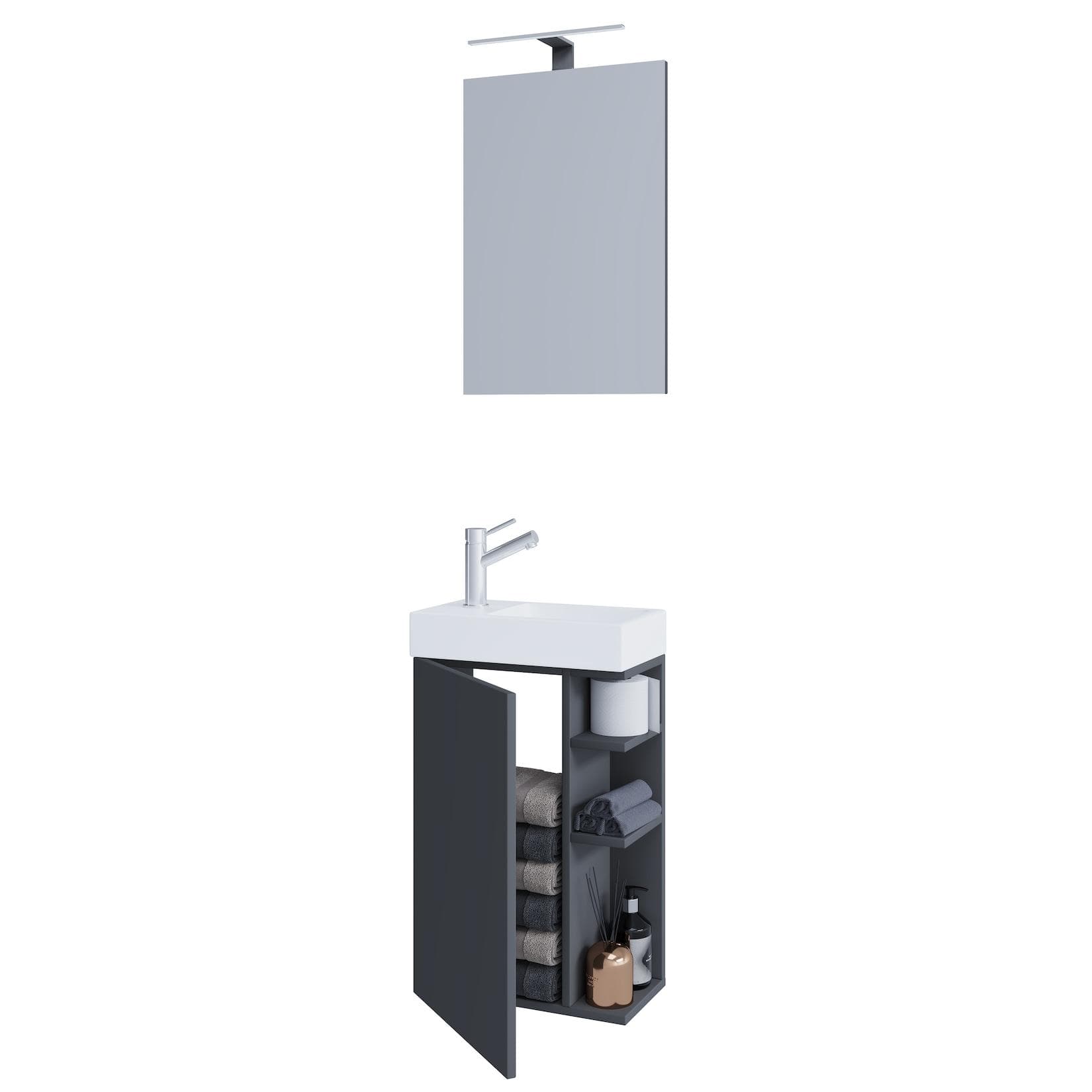 VCM Waschtisch Set Lumia Anthrazit mit Spiegel und Unterschrank
