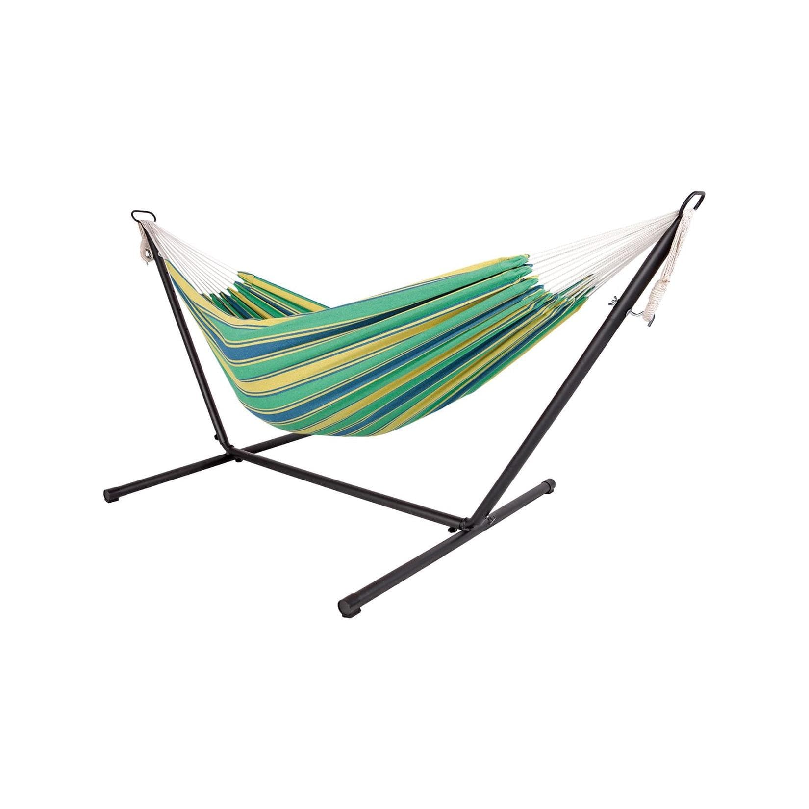 LEX Doppel Hängematte Bunt Grün Blau Gestreift Stahlgestell